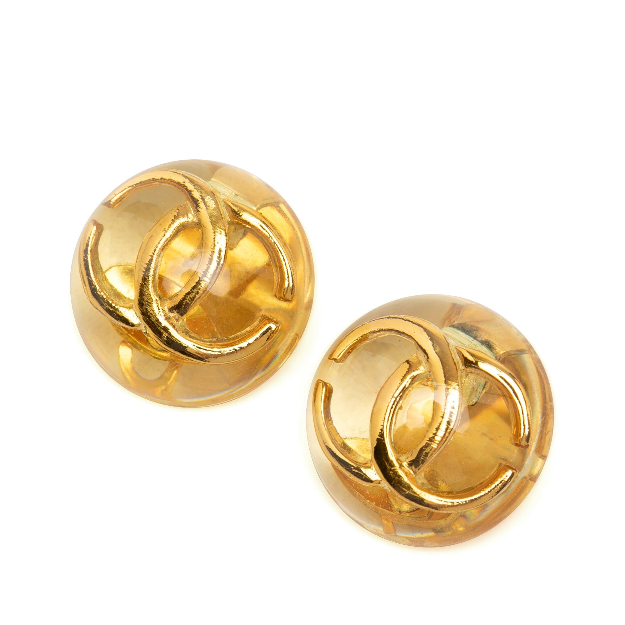 Chanel CC Resin and Gold Plated Clip On Earrings