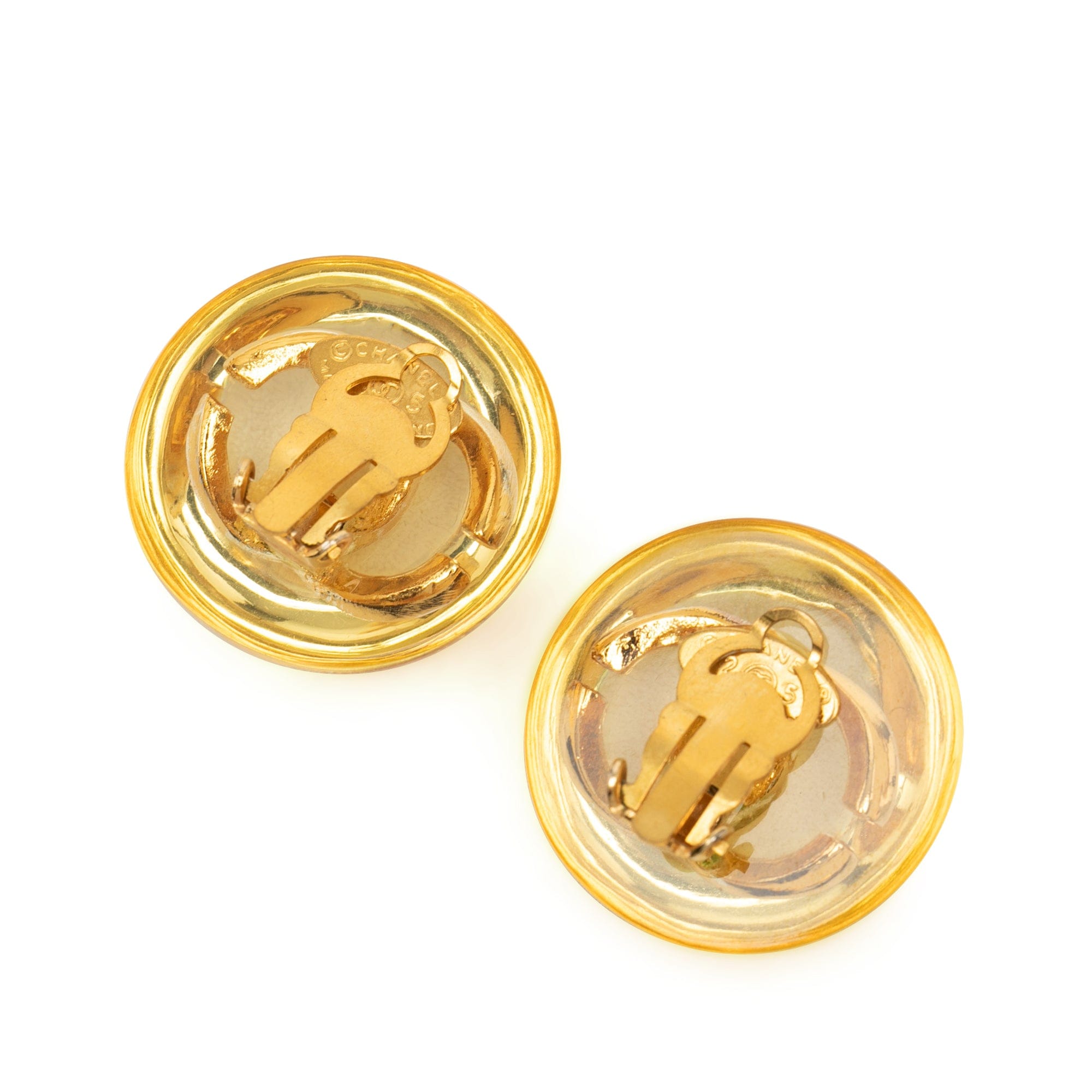 Chanel CC Resin and Gold Plated Clip On Earrings