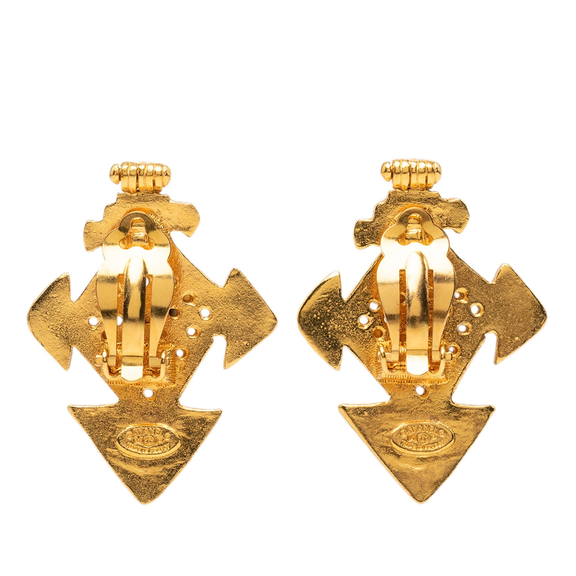 Chanel CC Gold Plated Cross Clip On Earrings