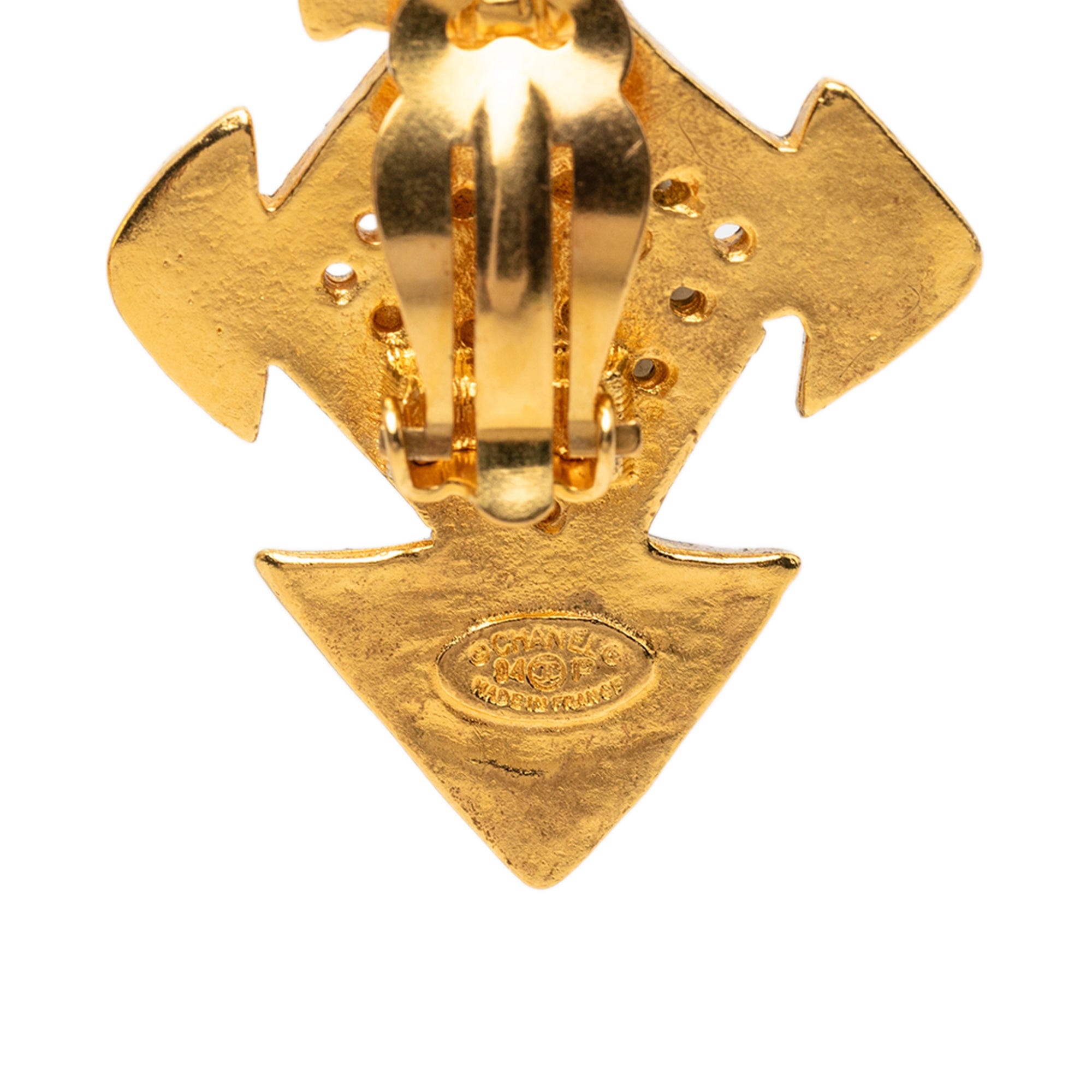 Chanel CC Gold Plated Cross Clip On Earrings