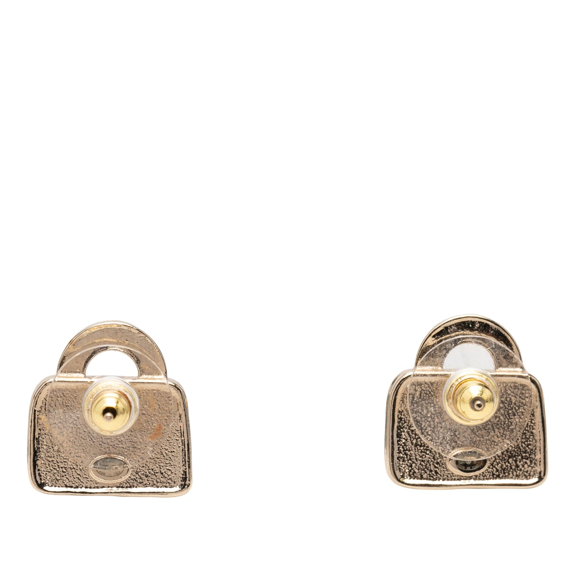 Chanel CC Brass Resin Strass Top Handle Bag Push Back Earrings