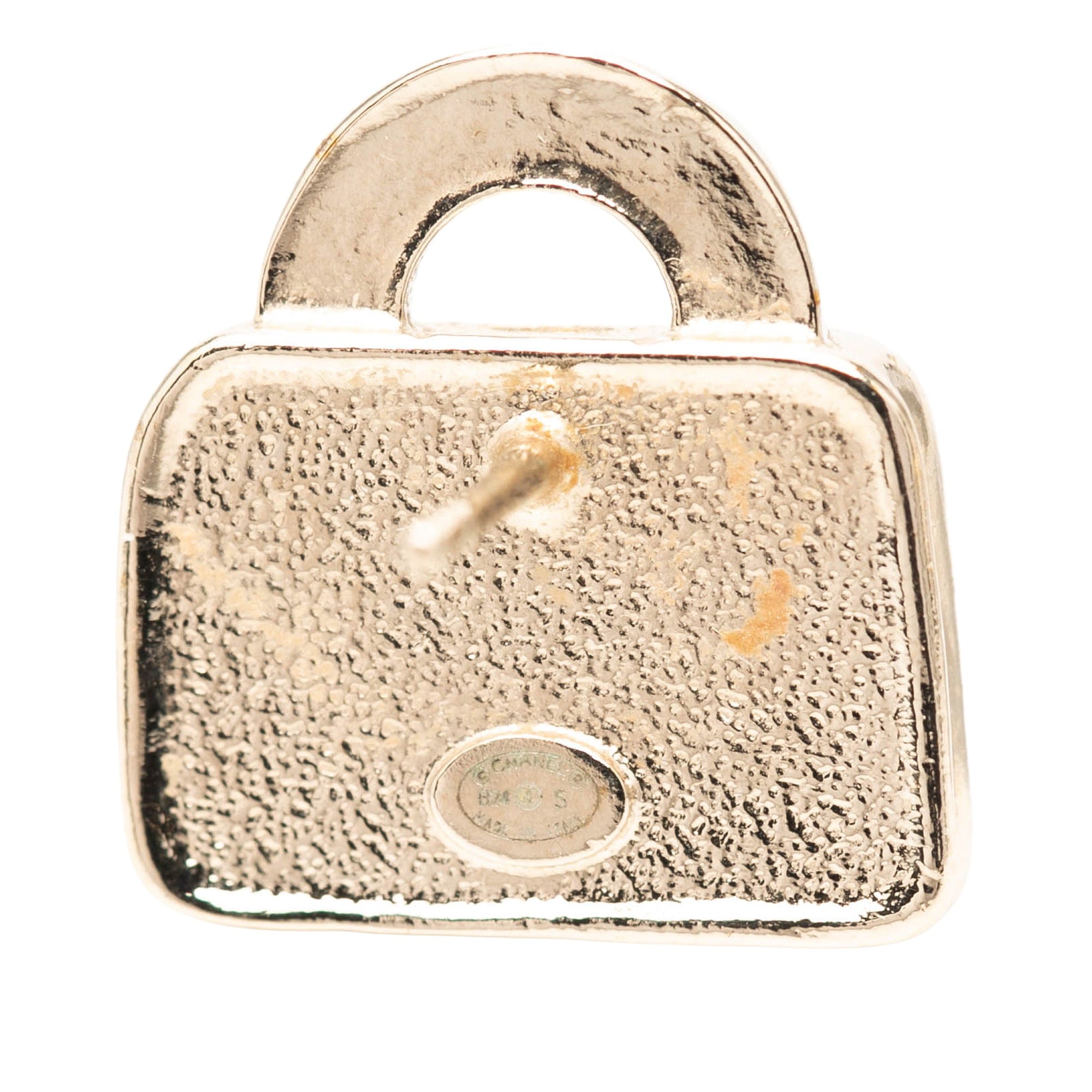 Chanel CC Brass Resin Strass Top Handle Bag Push Back Earrings