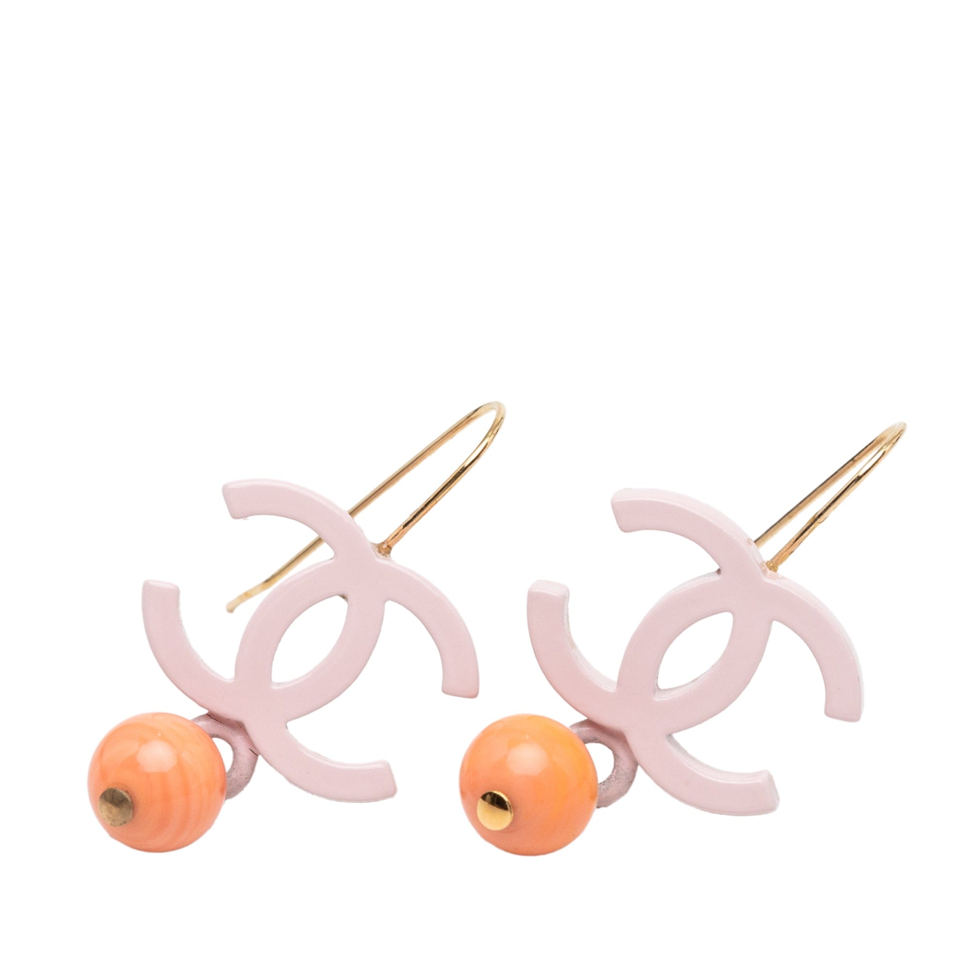 Chanel CC Gold Plated Resin Bead Drop Fish Hook Earrings