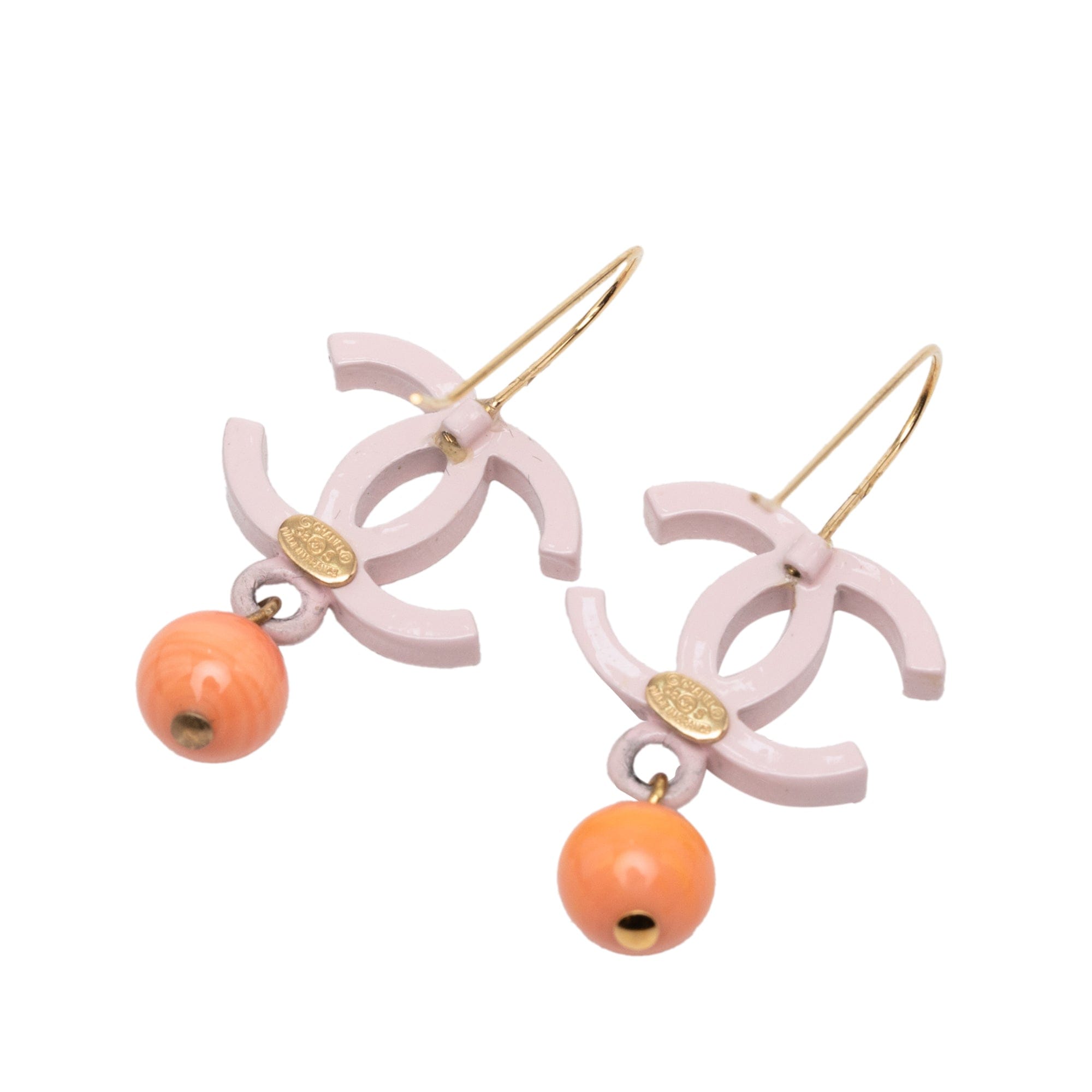 Chanel CC Gold Plated Resin Bead Drop Fish Hook Earrings