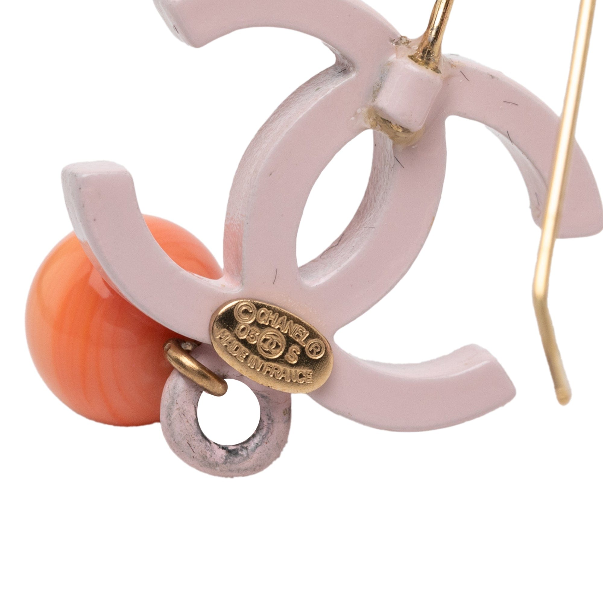 Chanel CC Gold Plated Resin Bead Drop Fish Hook Earrings