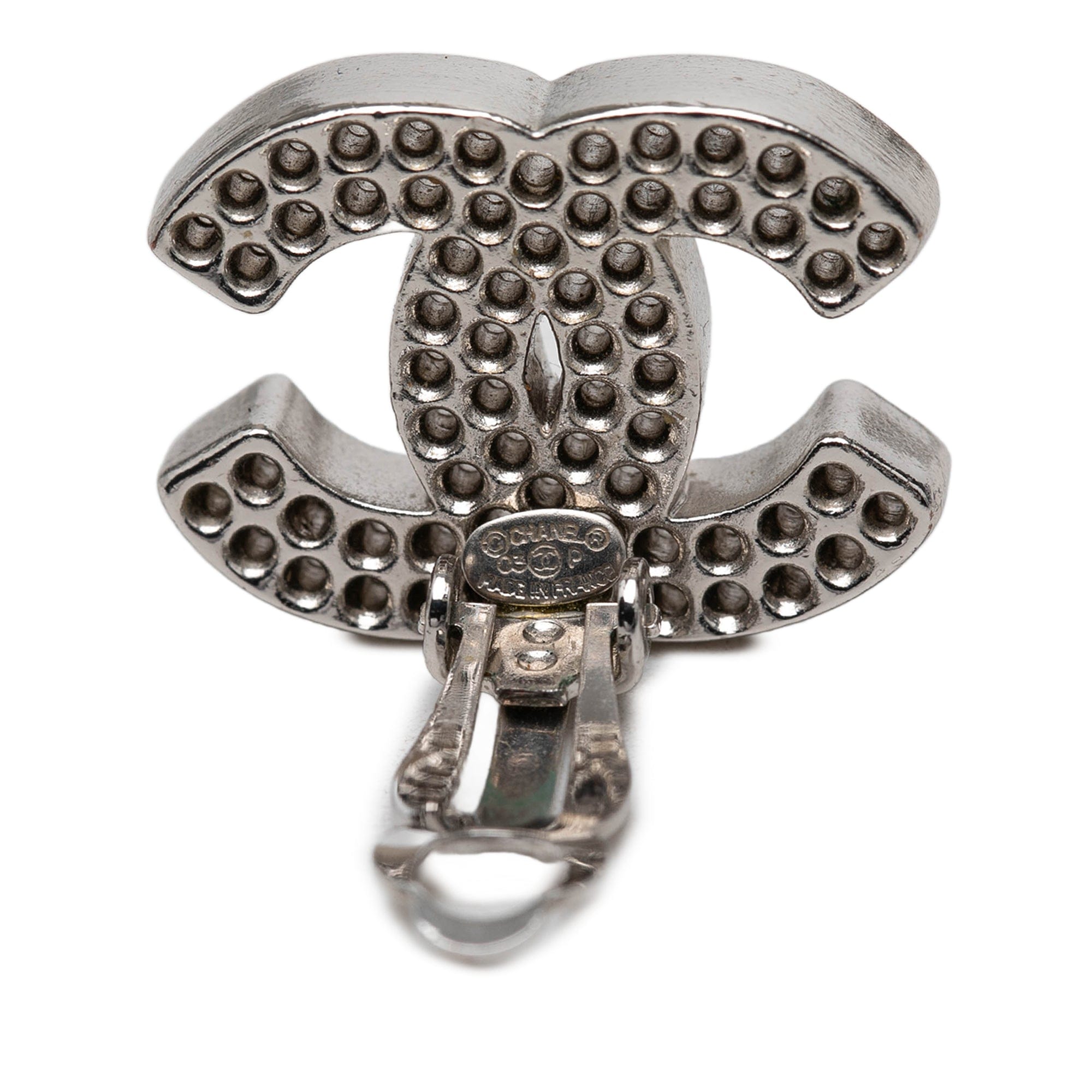Chanel CC Brass Perforated Clip On Earrings