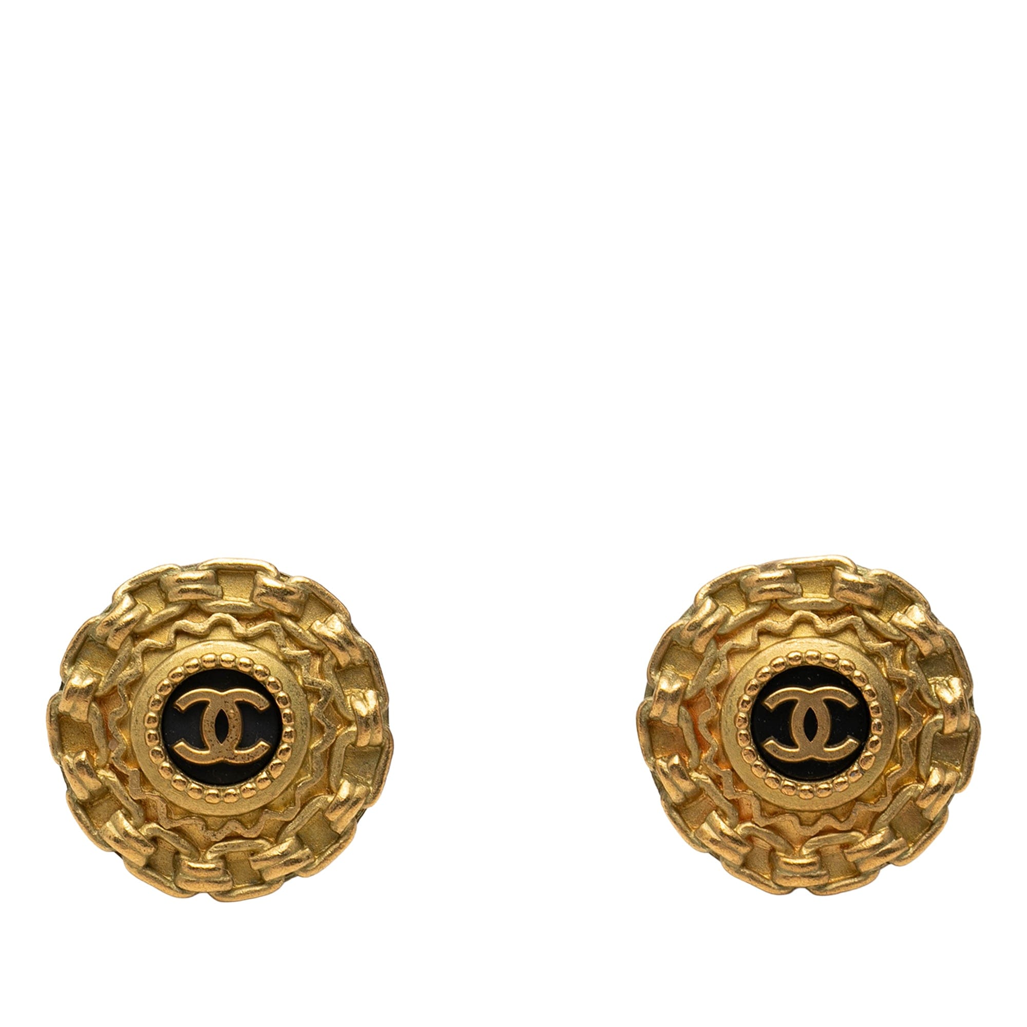 Chanel CC Gold Plated Enamel Clip On Earrings