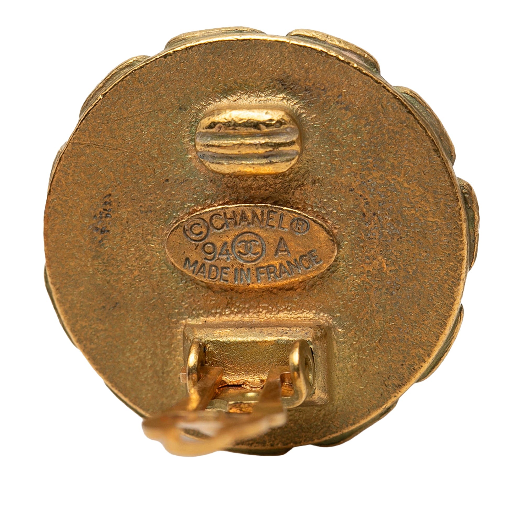 Chanel CC Gold Plated Enamel Clip On Earrings