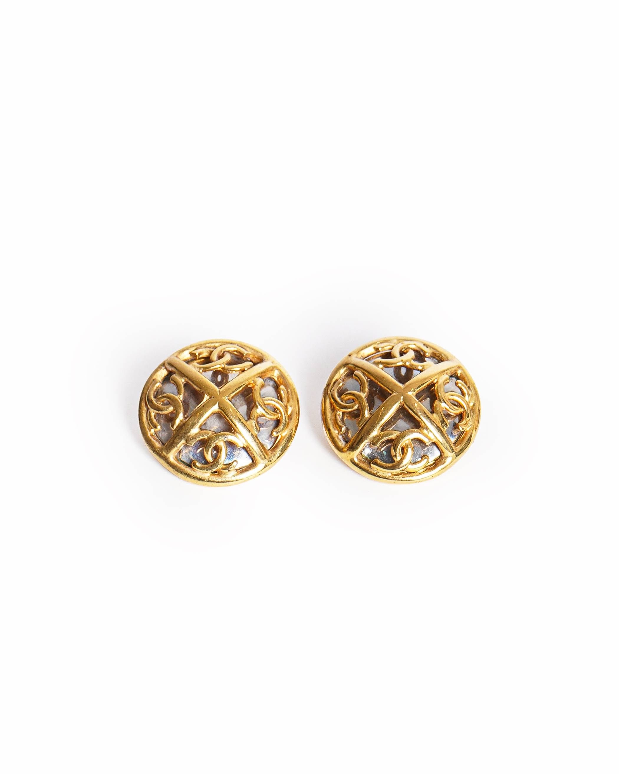 Chanel Vintage Chanel Quarters CC Cut - Out Button Earrings, Made In France 1993