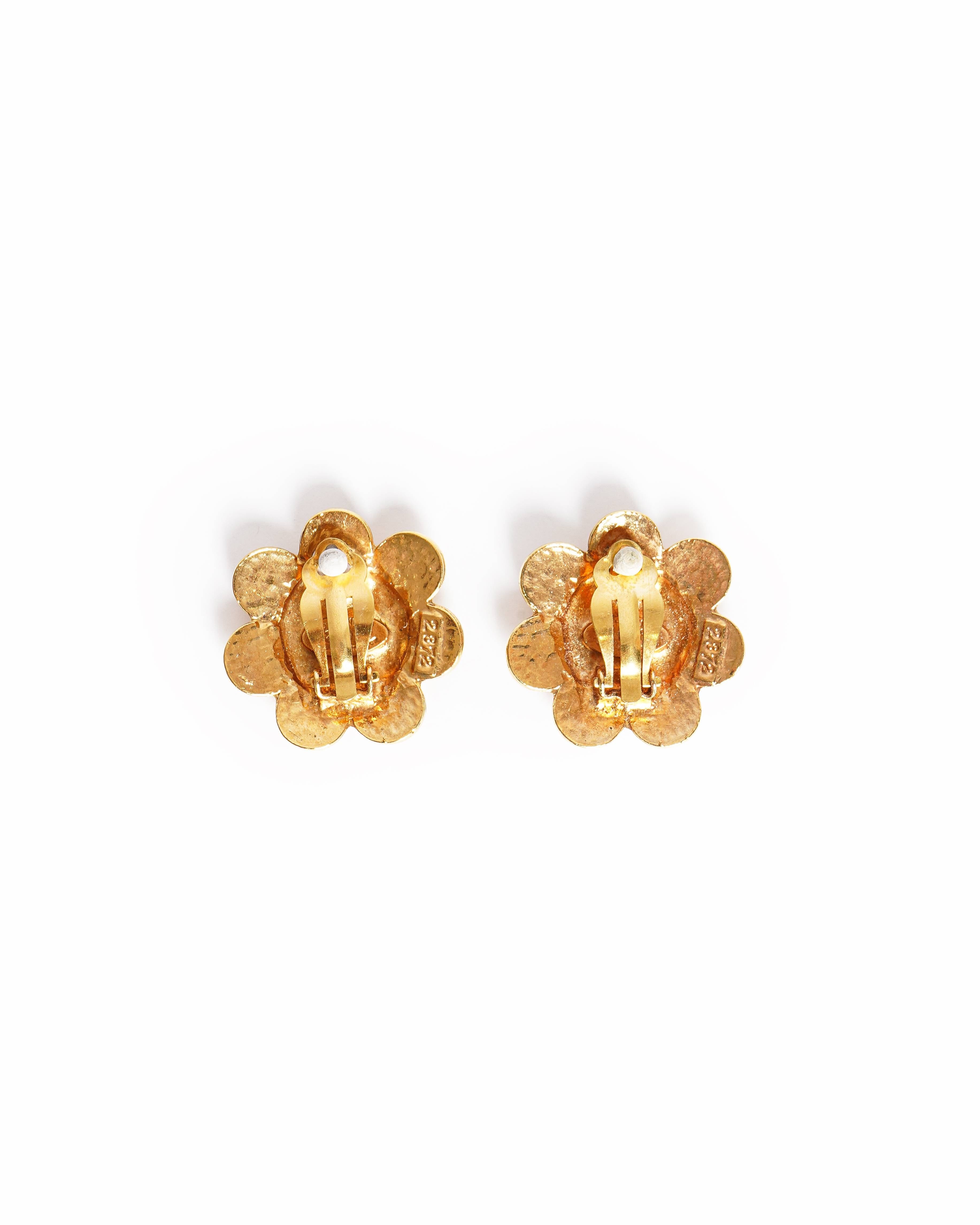 Chanel Vintage Chanel CC Gold Plated Flower Coin Earring, Made In France 1990s