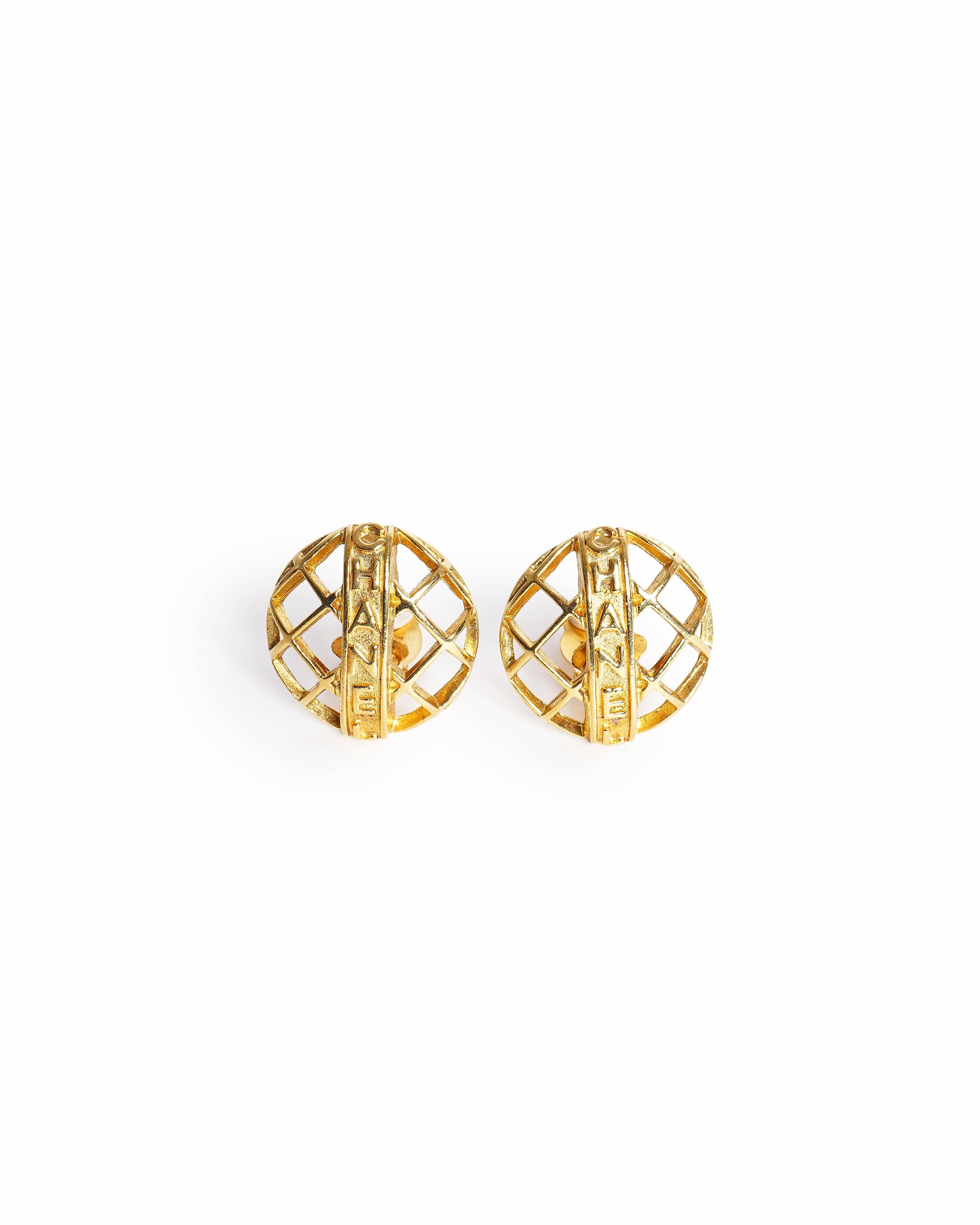 Chanel Vintage Chanel Logo Clip - On Gold - Plated Earrings, Made in France 1990's