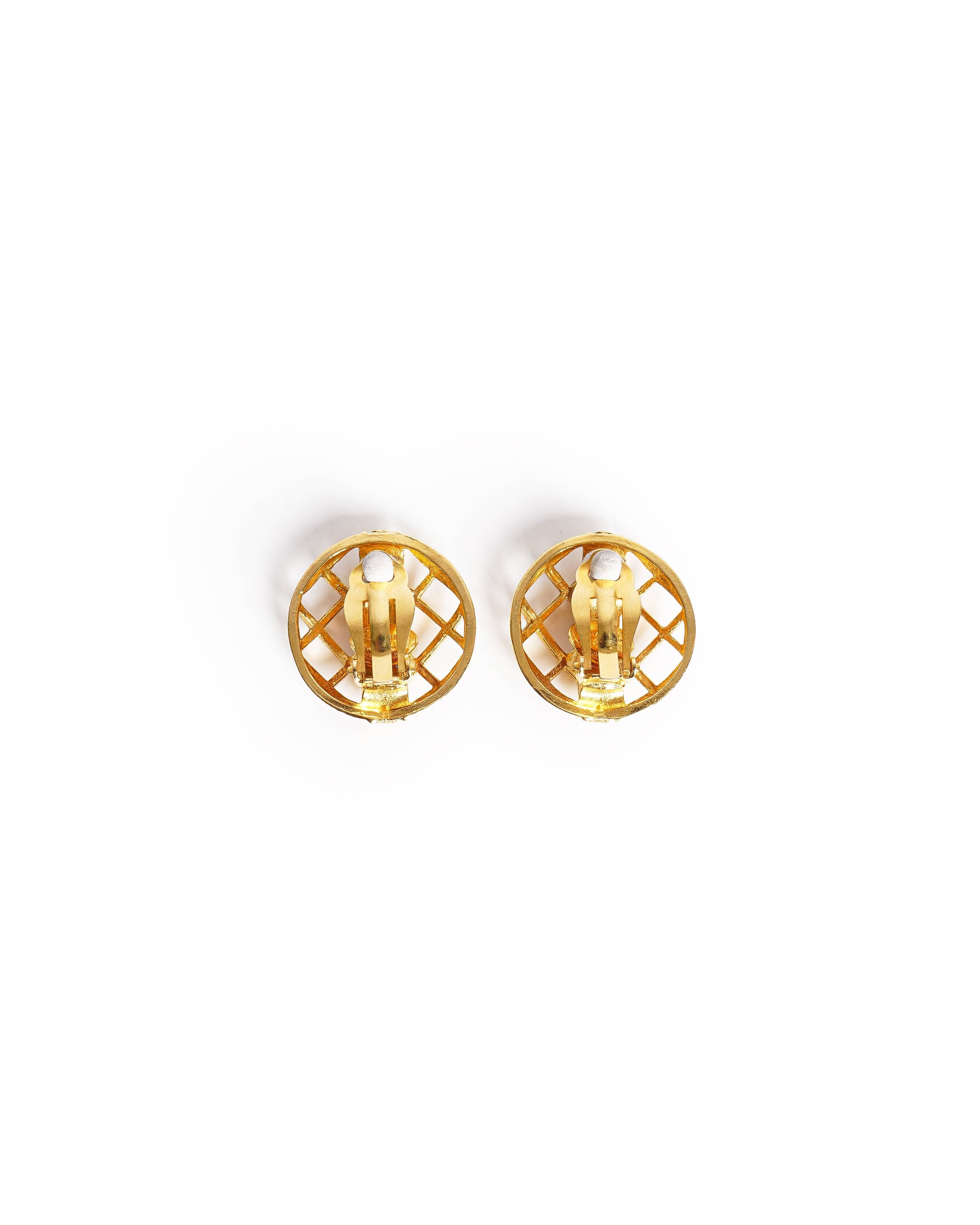 Chanel Vintage Chanel Logo Clip - On Gold - Plated Earrings, Made in France 1990's