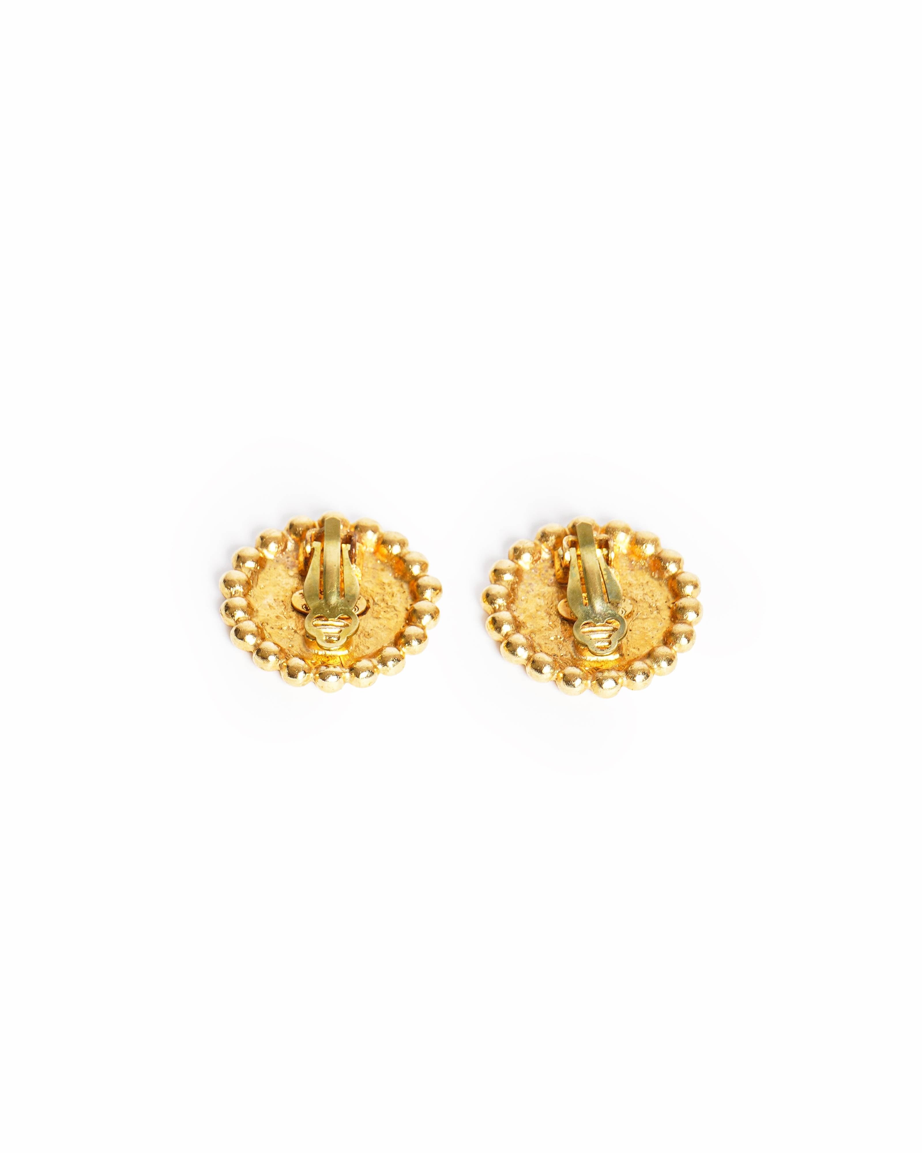 Chanel Vintage Chanel Gold Plated Earring With Black Enamel, Made In France 1995
