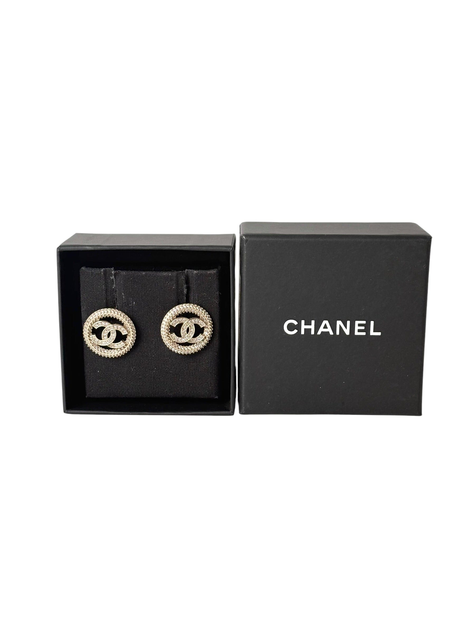 Chanel Gold Crystal Circle Round CC Earring