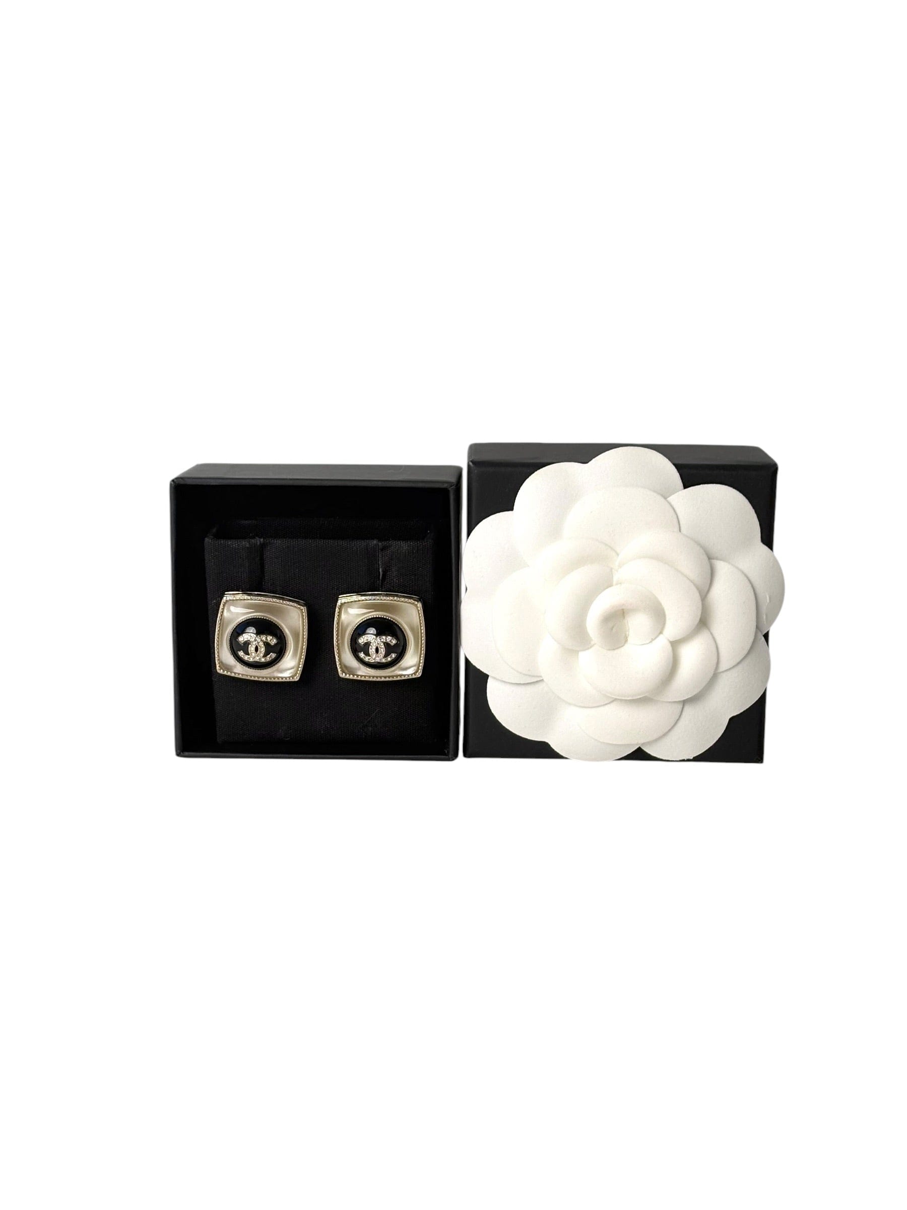 Chanel Crystal CC Square Earrings