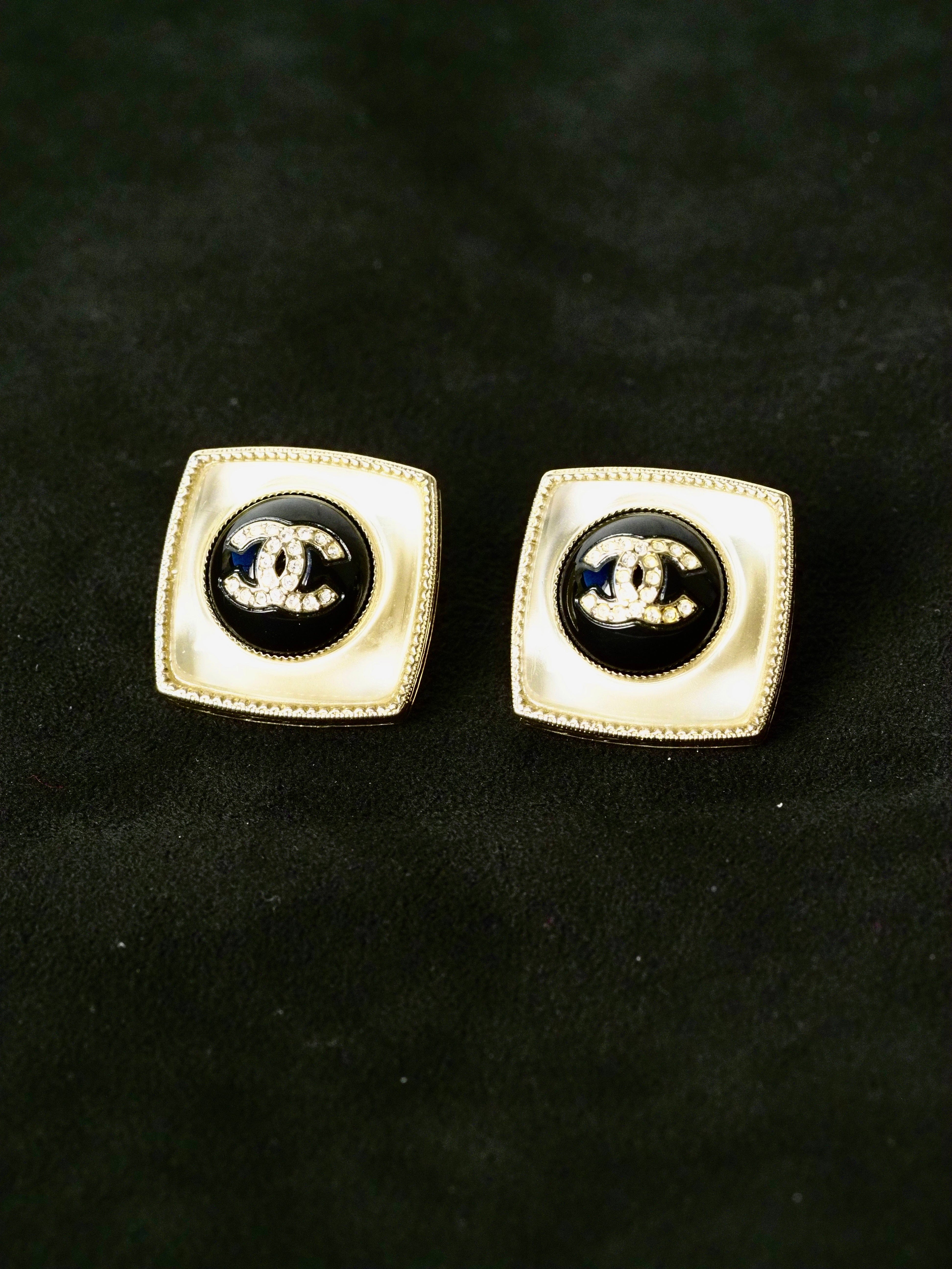 Chanel Crystal CC Square Earrings
