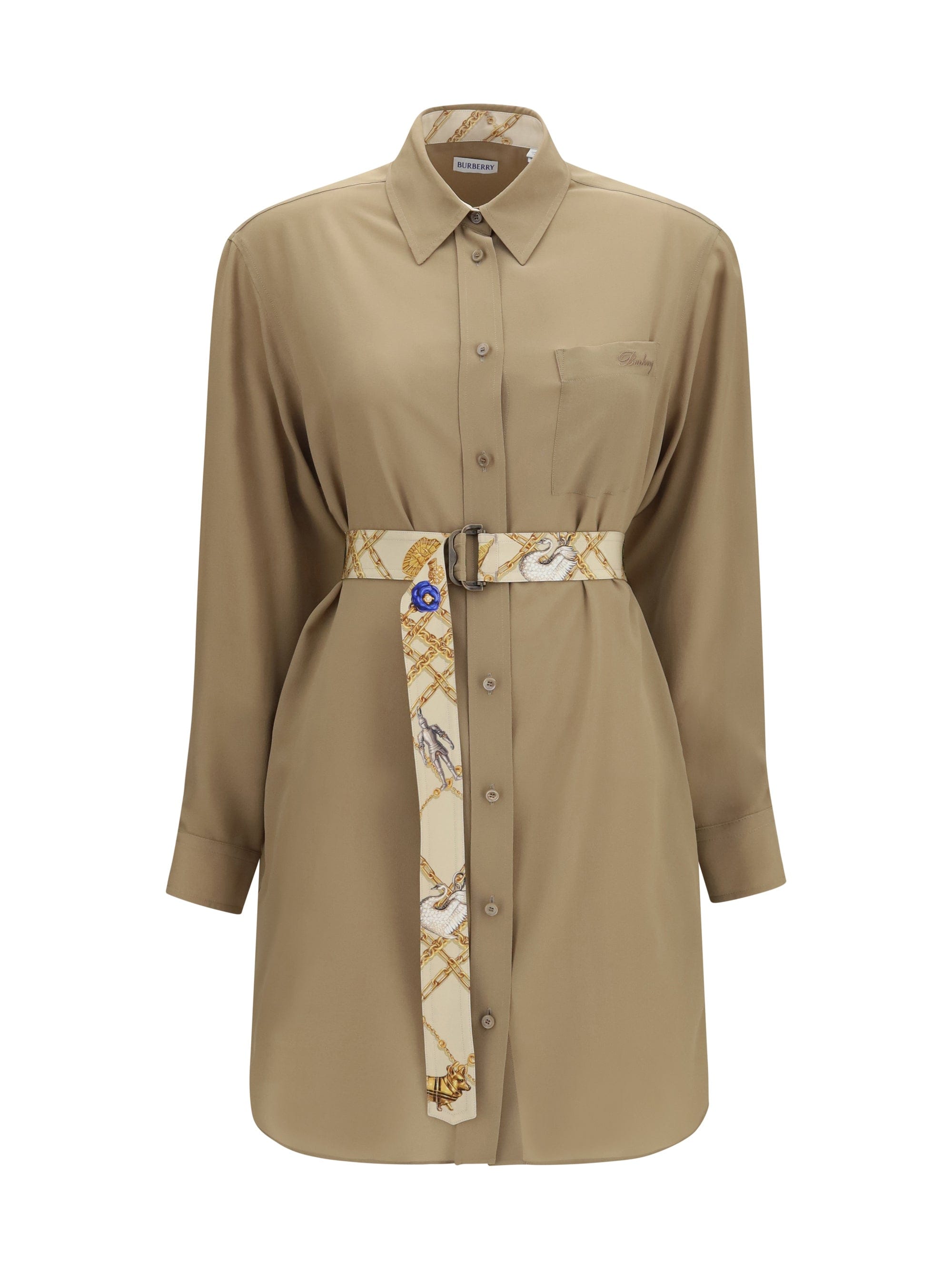 Burberry Silk Crêpe De Chine with Removable Belt Shirt Dress — Beige