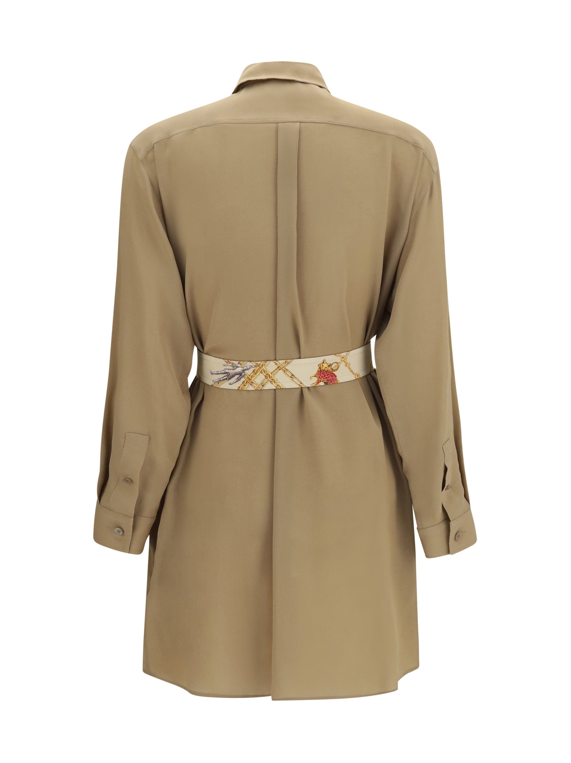 Burberry Silk Crêpe De Chine with Removable Belt Shirt Dress — Beige