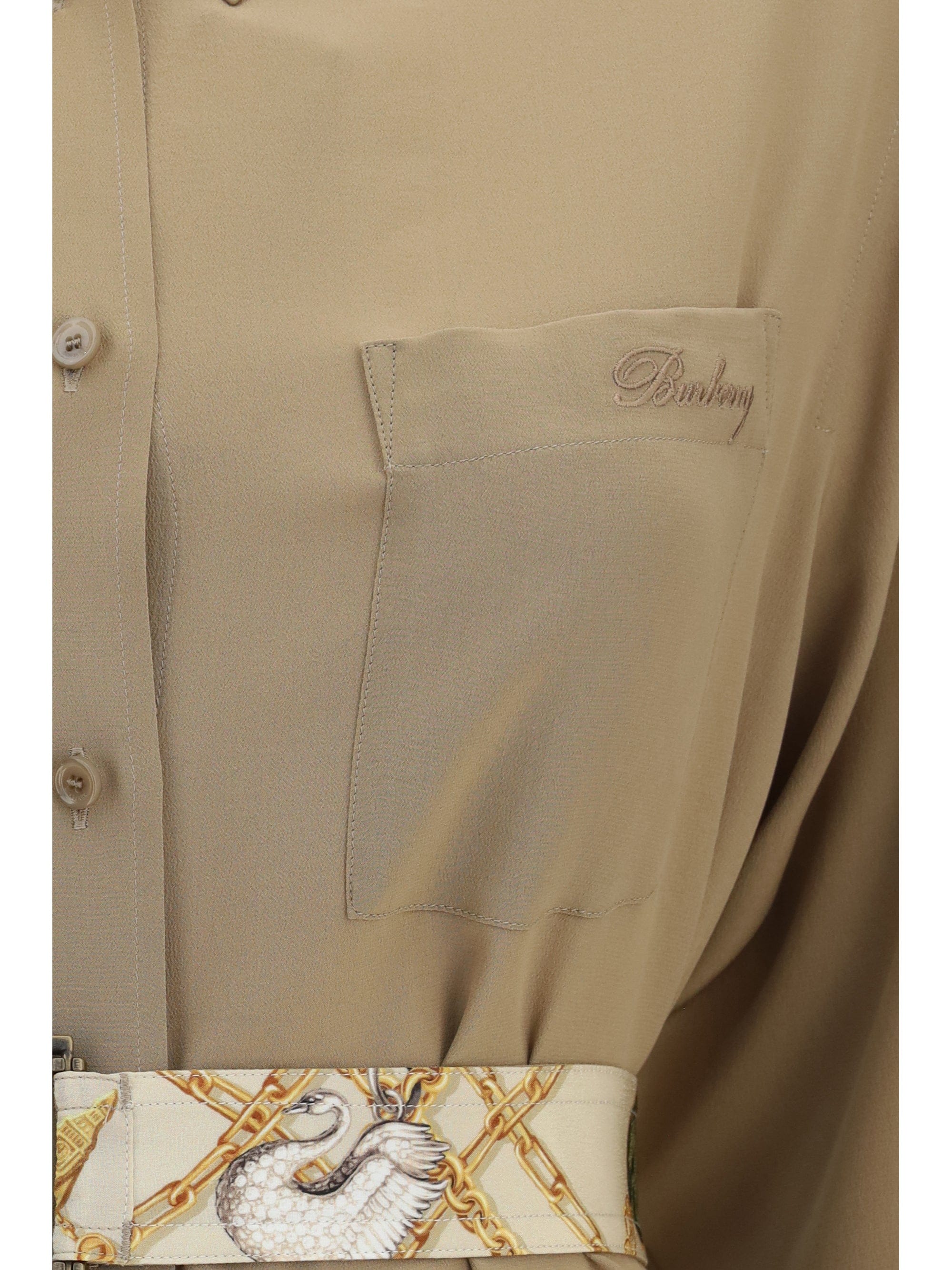 Burberry Silk Crêpe De Chine with Removable Belt Shirt Dress — Beige