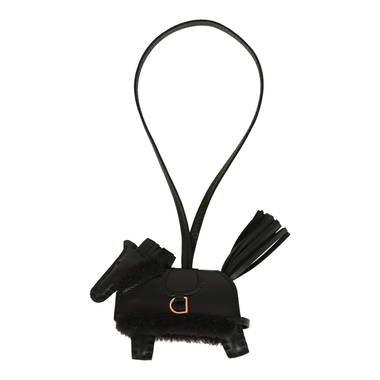 Hermes Rodeo Robeo Plush Charm PM Black Milo Lambskin and Wool Gold Hardware