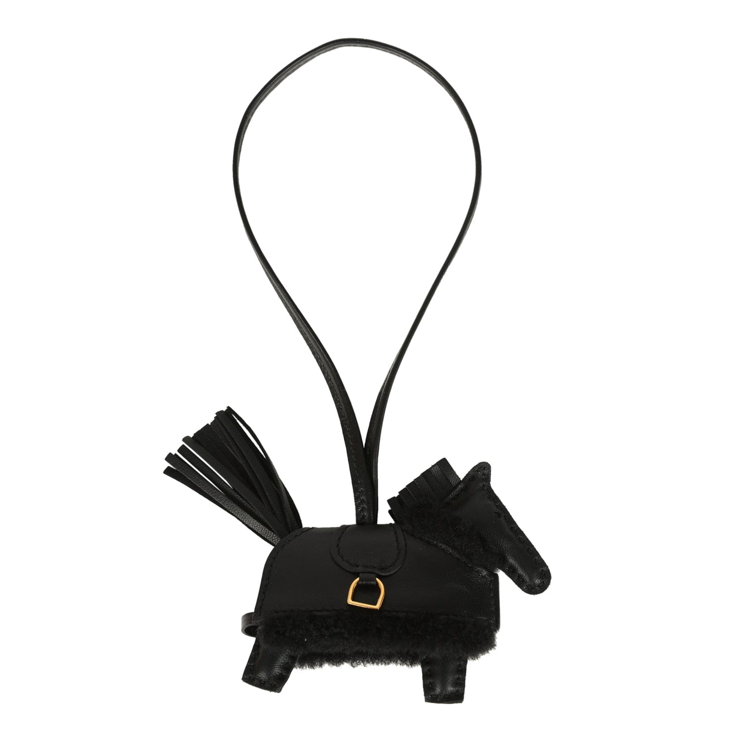Hermes Rodeo Robeo Plush Charm PM Black Milo Lambskin and Wool Gold Hardware