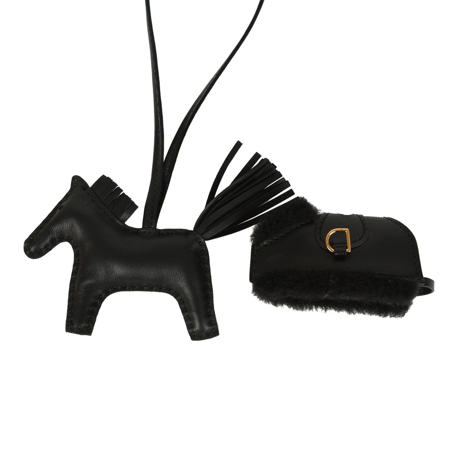 Hermes Rodeo Robeo Plush Charm PM Black Milo Lambskin and Wool Gold Hardware