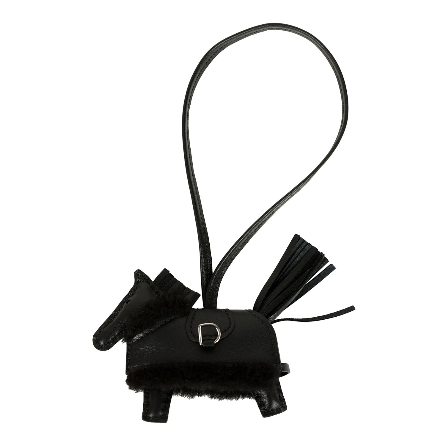 Hermes Rodeo Robeo Plush Charm PM Black Milo Lambskin and Wool Palladium Hardware