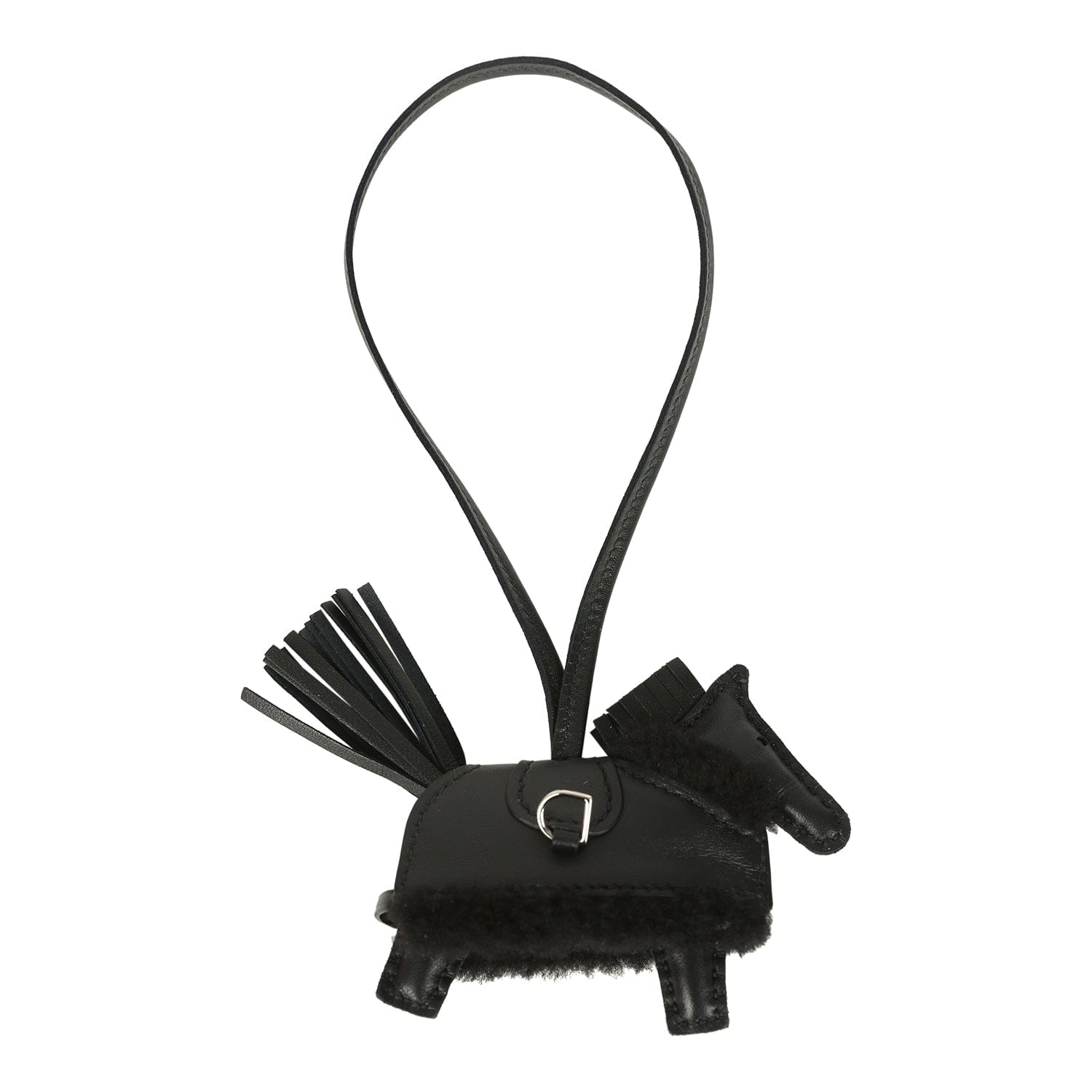 Hermes Rodeo Robeo Plush Charm PM Black Milo Lambskin and Wool Palladium Hardware