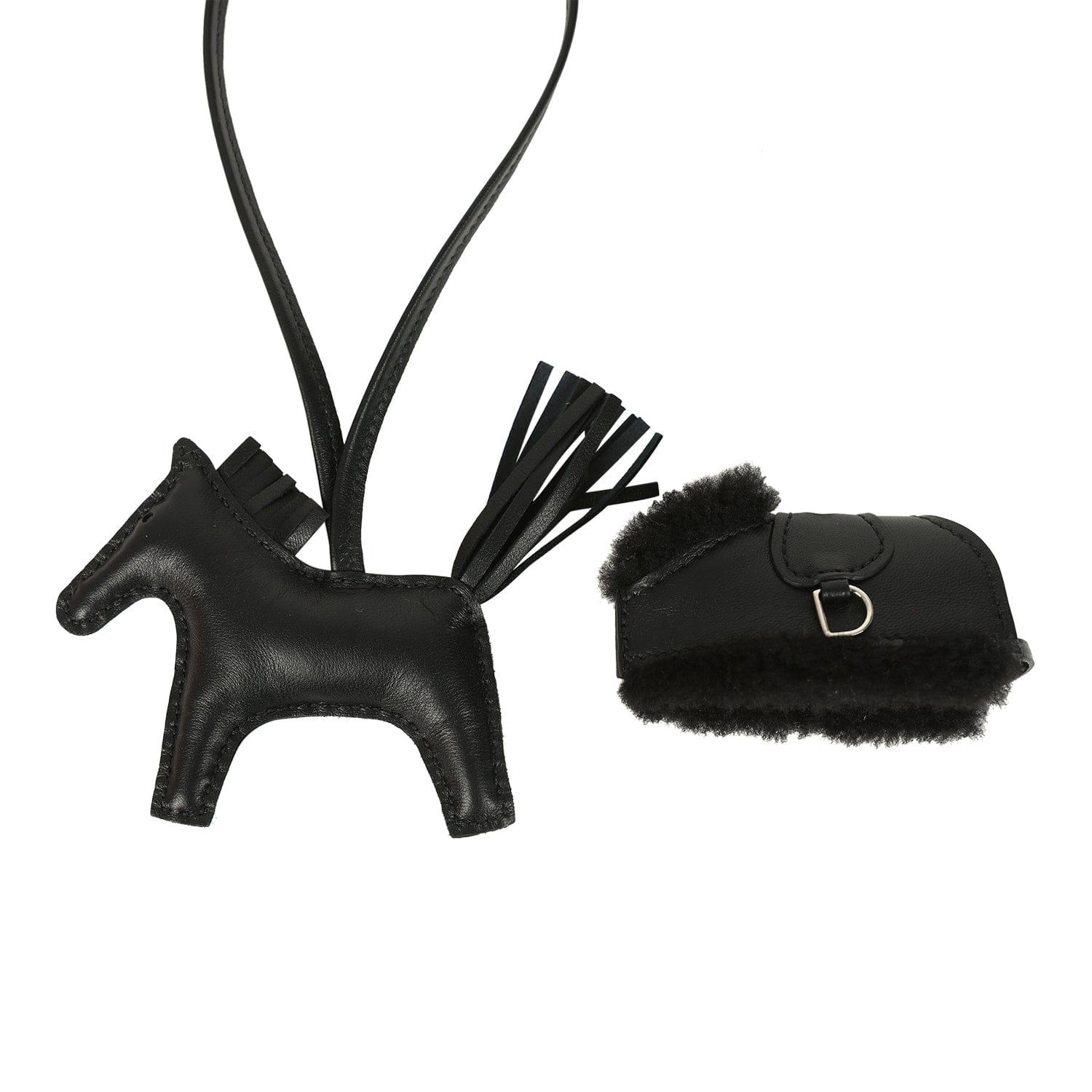 Hermes Rodeo Robeo Plush Charm PM Black Milo Lambskin and Wool Palladium Hardware