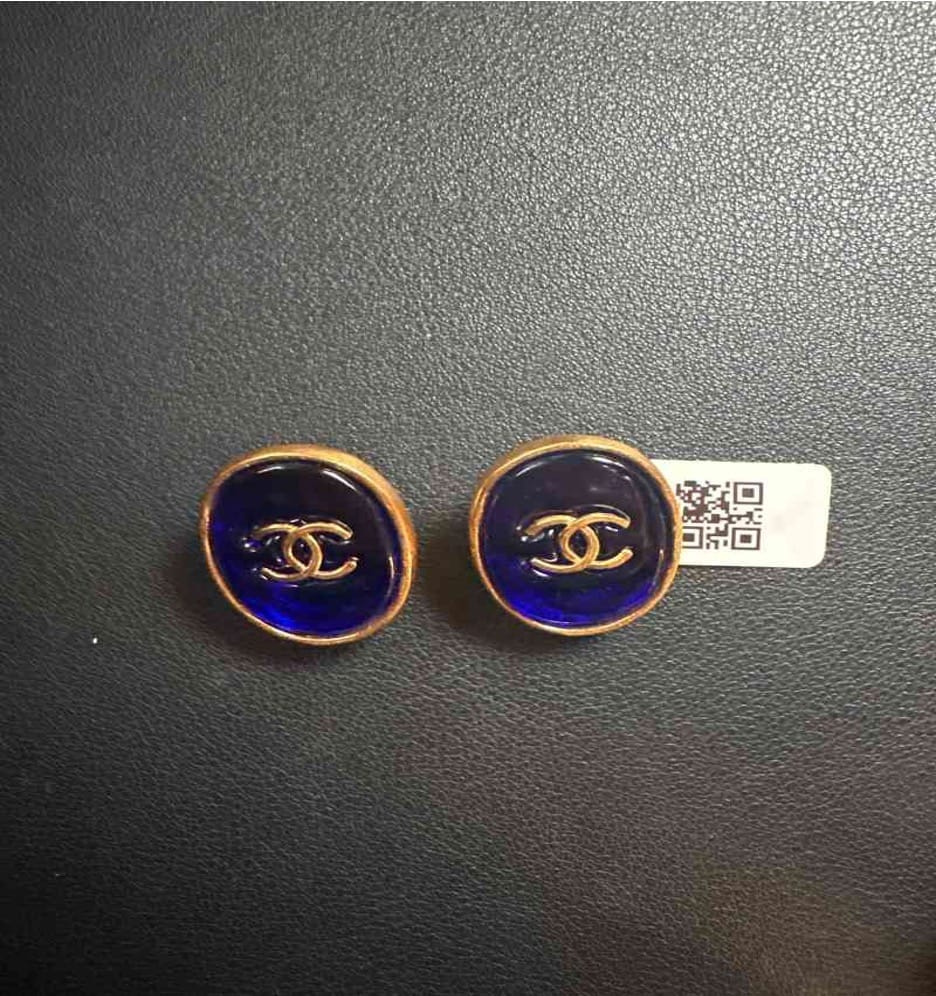 CHANEL Blue Glass Stamp Ear Clips CQ512004