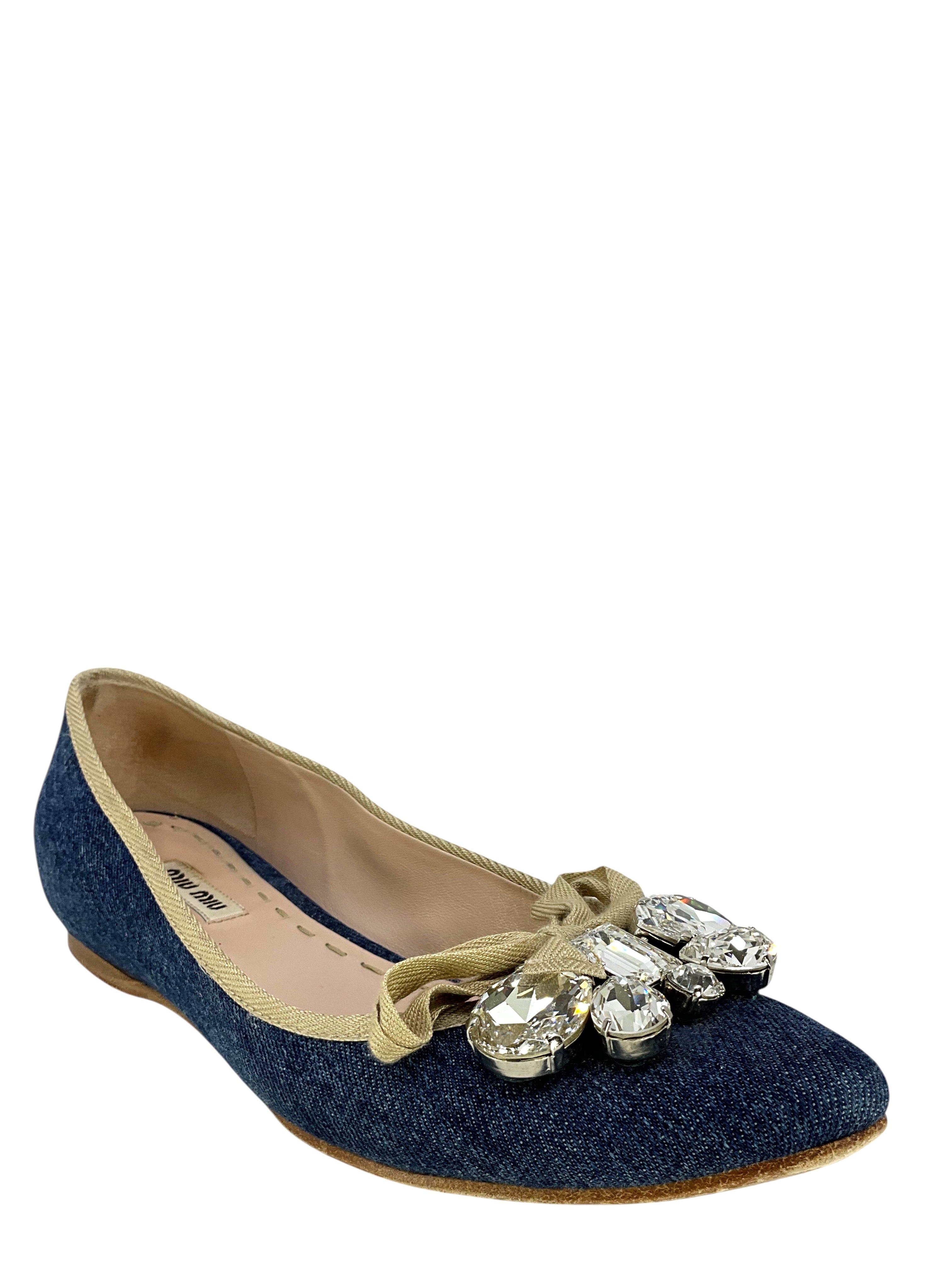 Miu Miu Washed Denim Ballet Flats Size 6