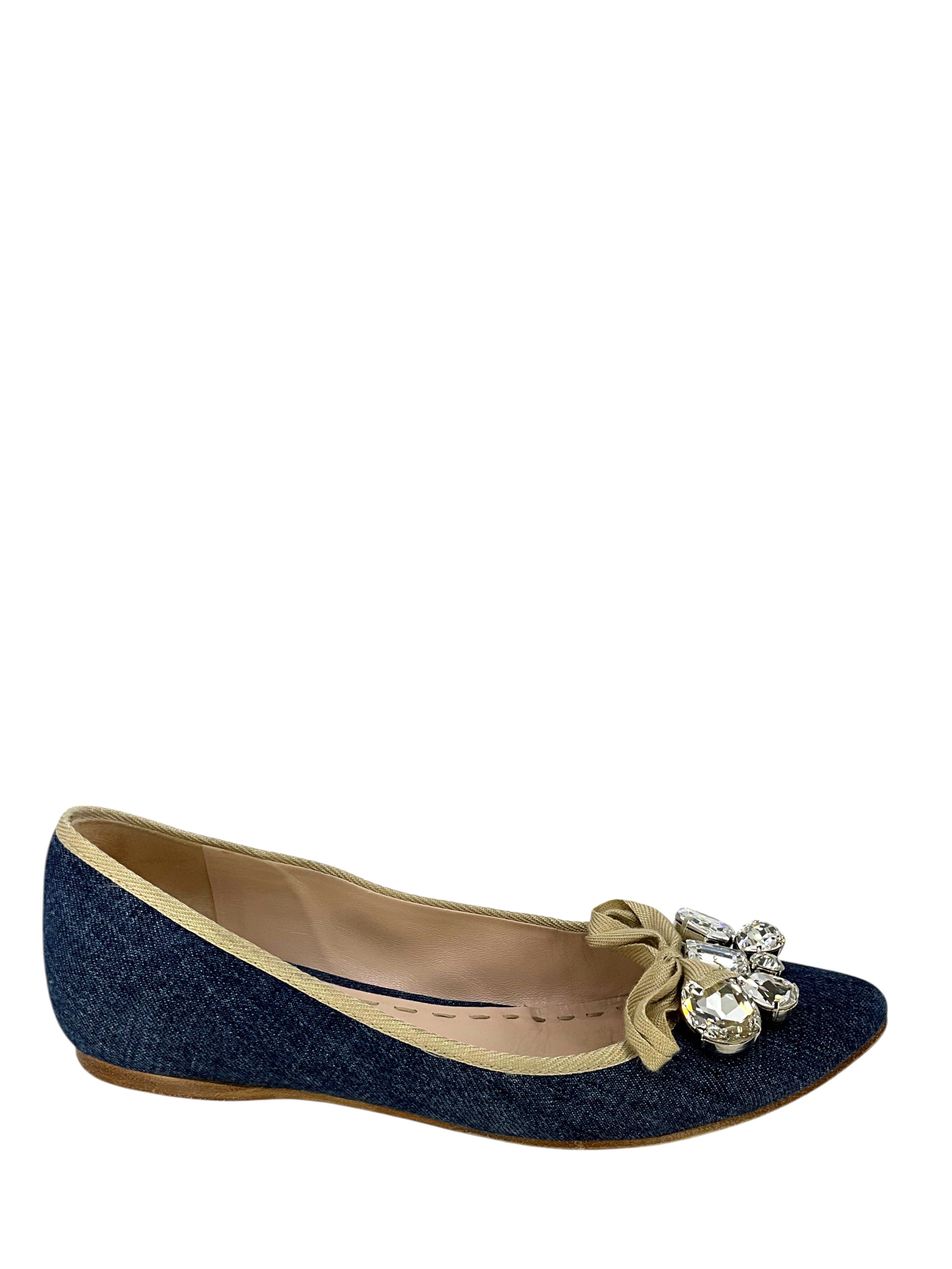 Miu Miu Washed Denim Ballet Flats Size 6