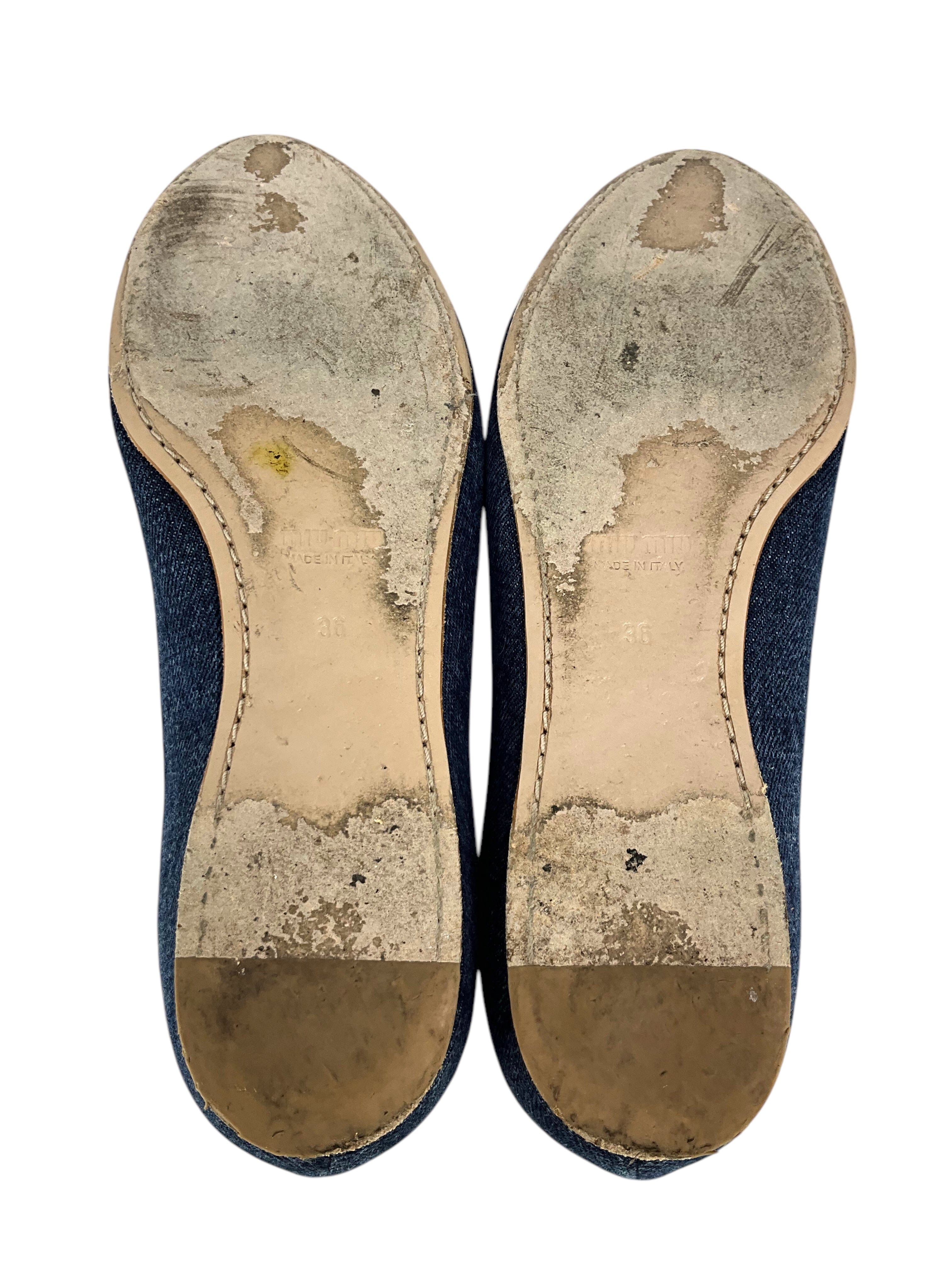 Miu Miu Washed Denim Ballet Flats Size 6