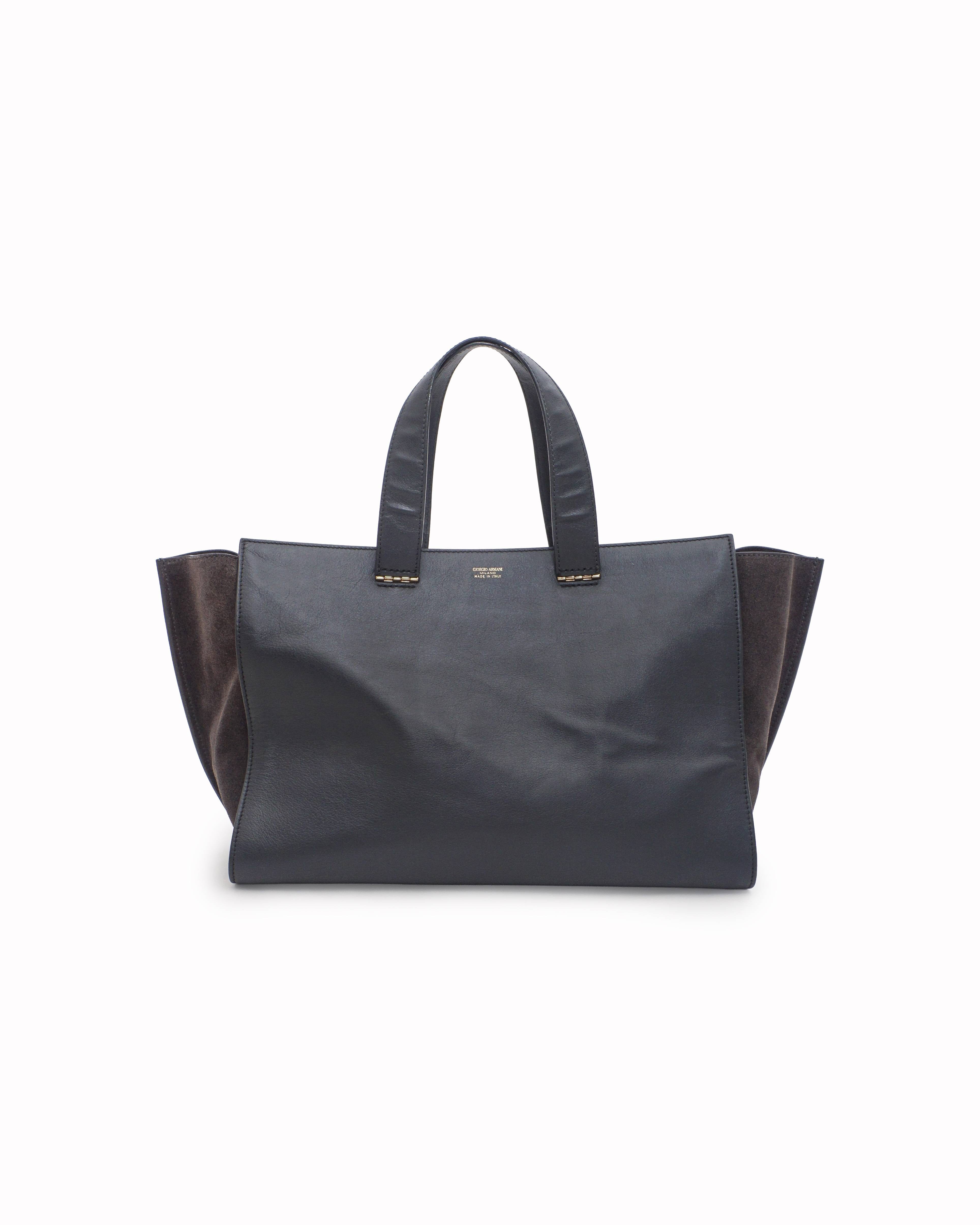 Armani Giorgio Armani Grey Smooth Leather & Suede Shopper Tote Bag