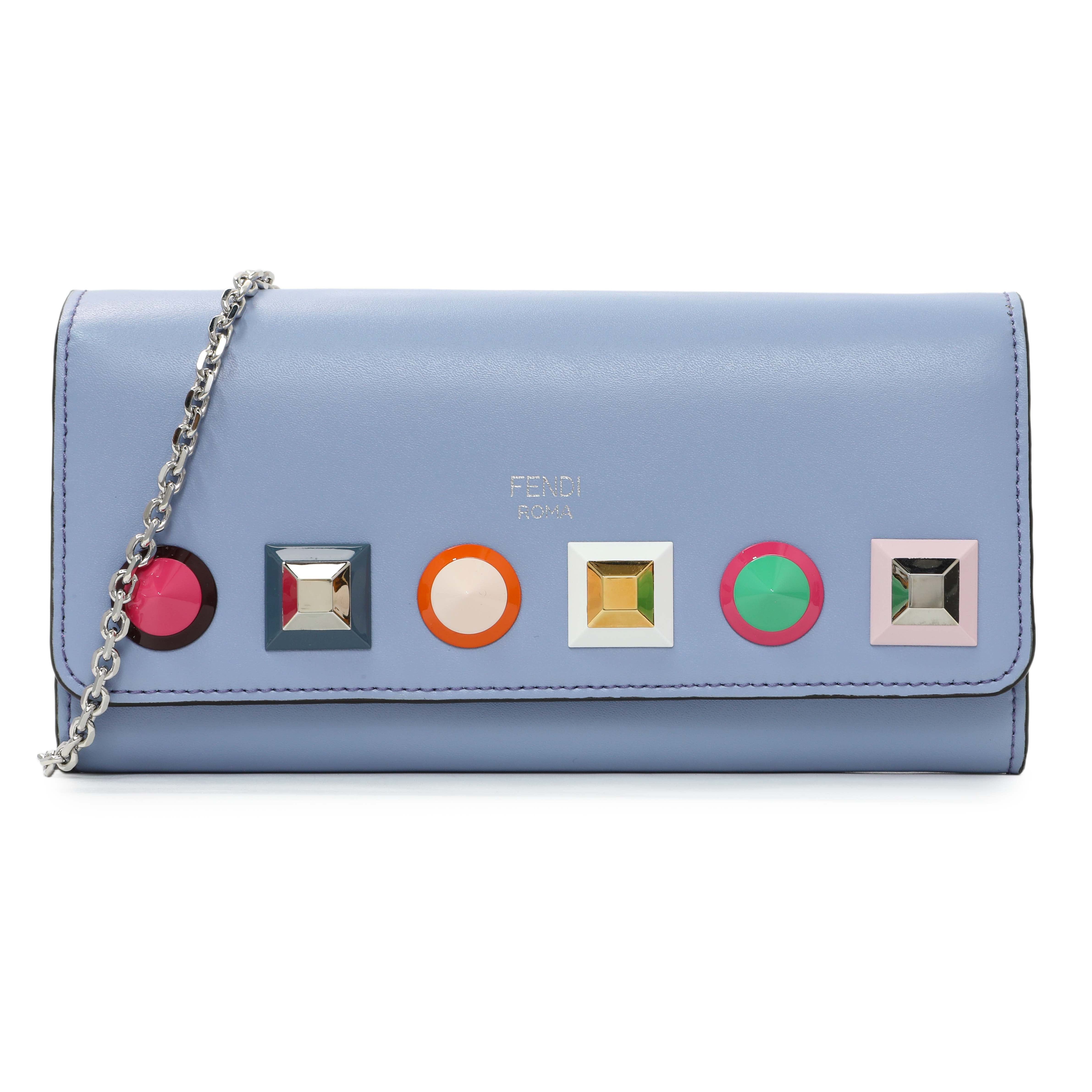 Fendi Vitello Liberty Studded Continental Wallet on Chain