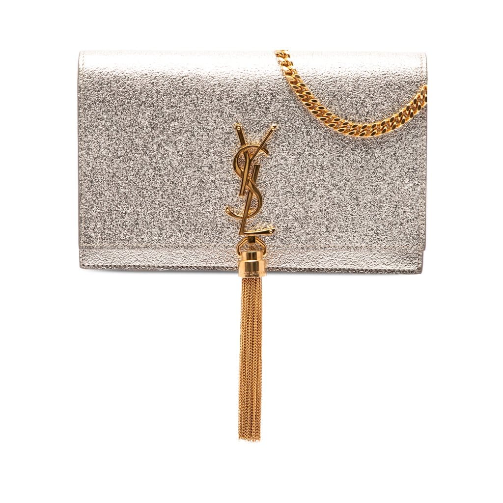 Saint Laurent Metallic Calfskin Monogram Kate Tassel Wallet on Chain