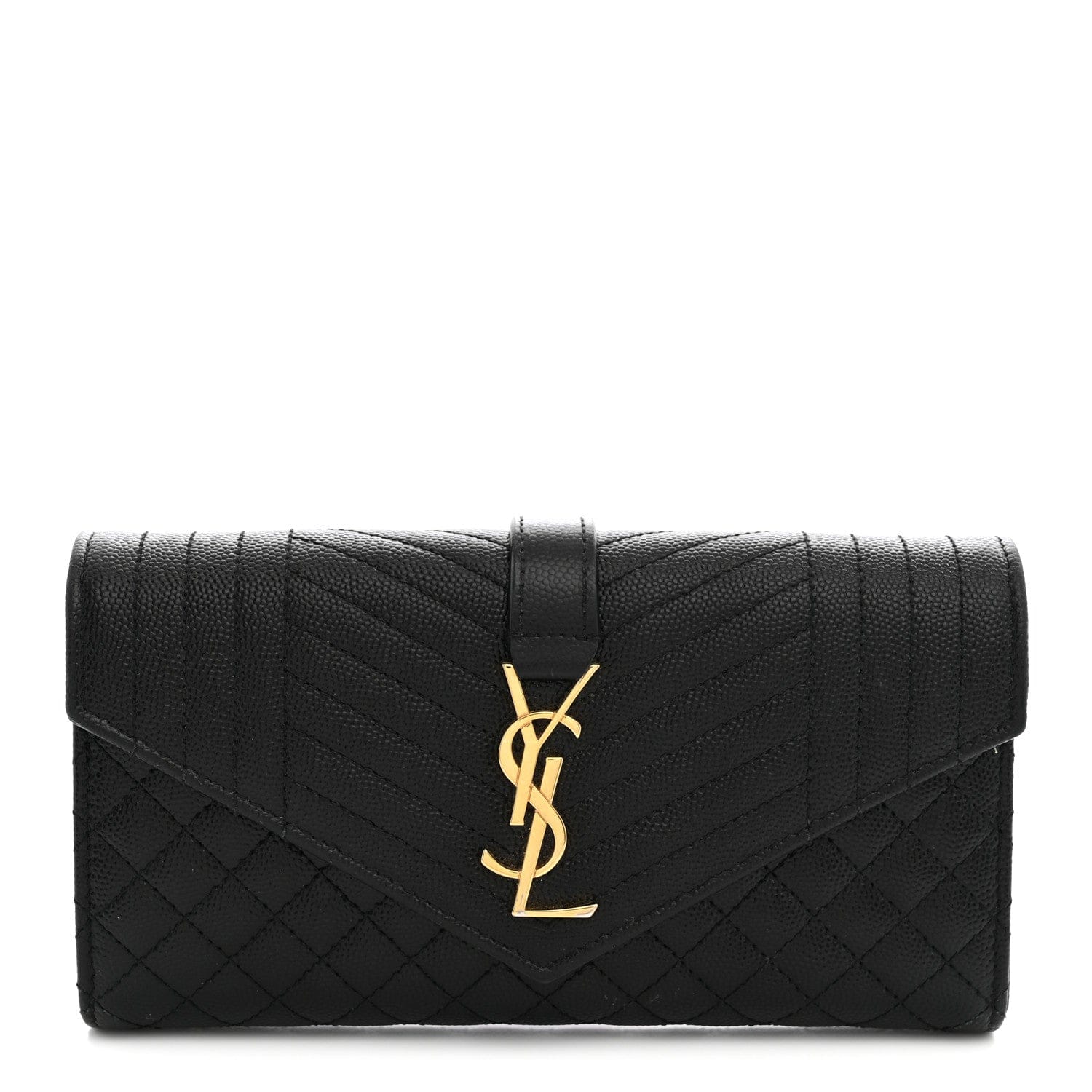 Saint Laurent Grain De Poudre Mixed Matelasse Triquilt Large Monogram Wallet Black