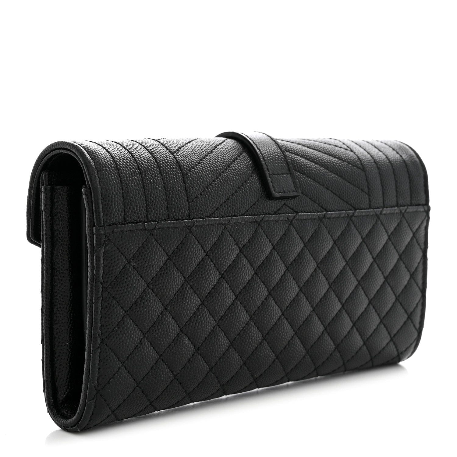 Saint Laurent Grain De Poudre Mixed Matelasse Triquilt Large Monogram Wallet Black