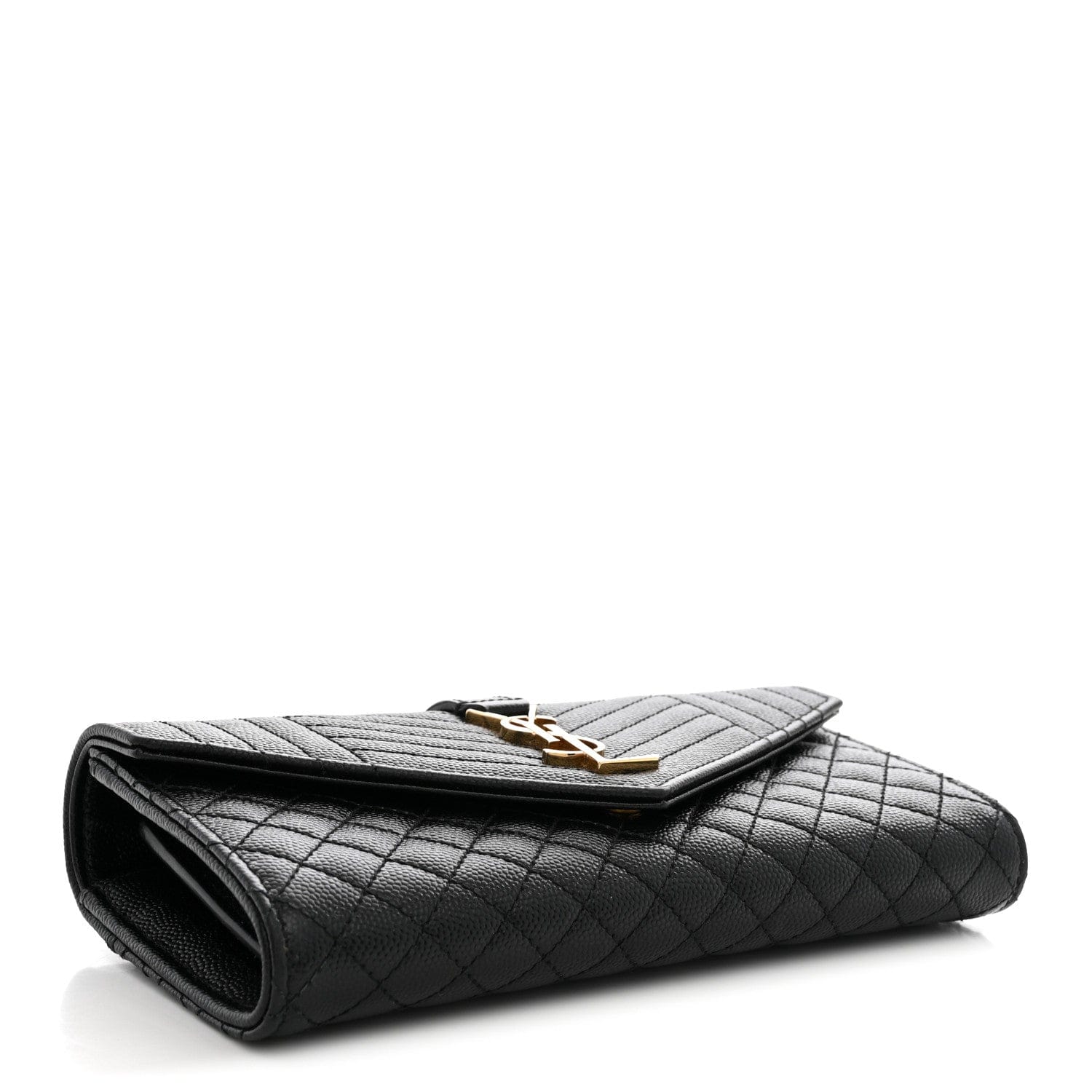 Saint Laurent Grain De Poudre Mixed Matelasse Triquilt Large Monogram Wallet Black