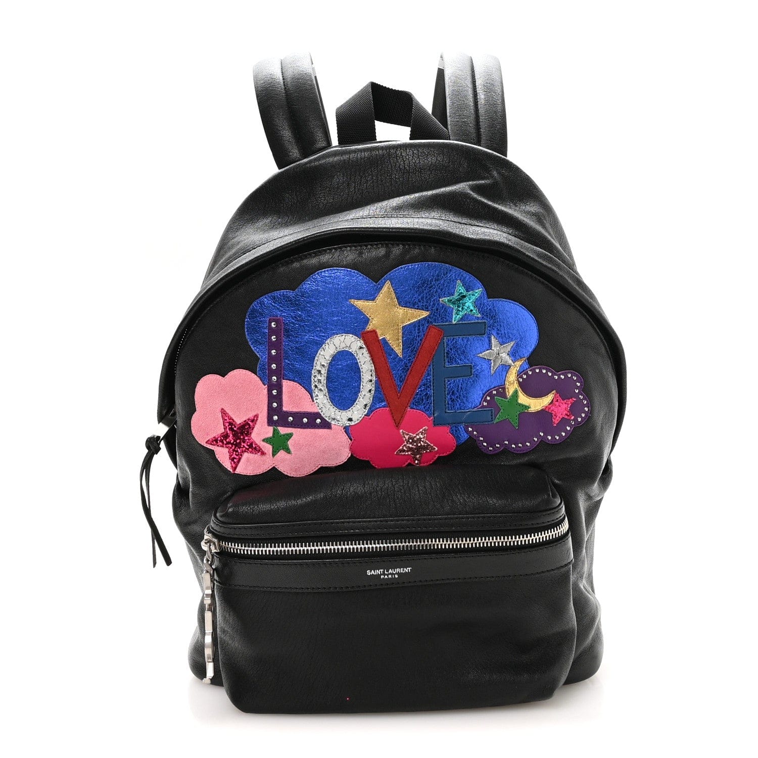 Saint Laurent Sheepskin Love Appliqué Mini City Backpack Black