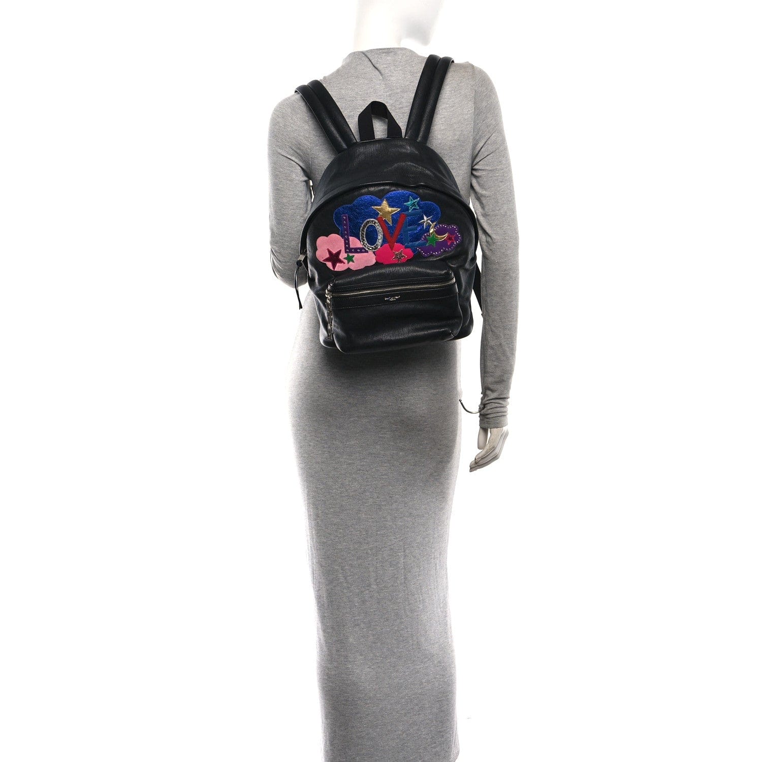 Saint Laurent Sheepskin Love Appliqué Mini City Backpack Black