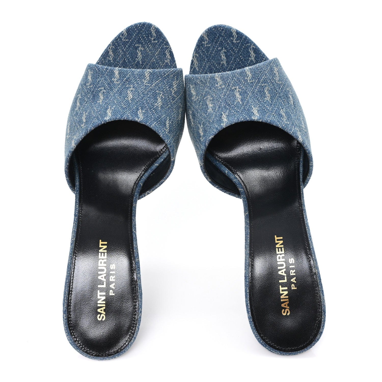 Saint Laurent Denim Monogram La 16 Mule Sandals 39 Blue Jeans