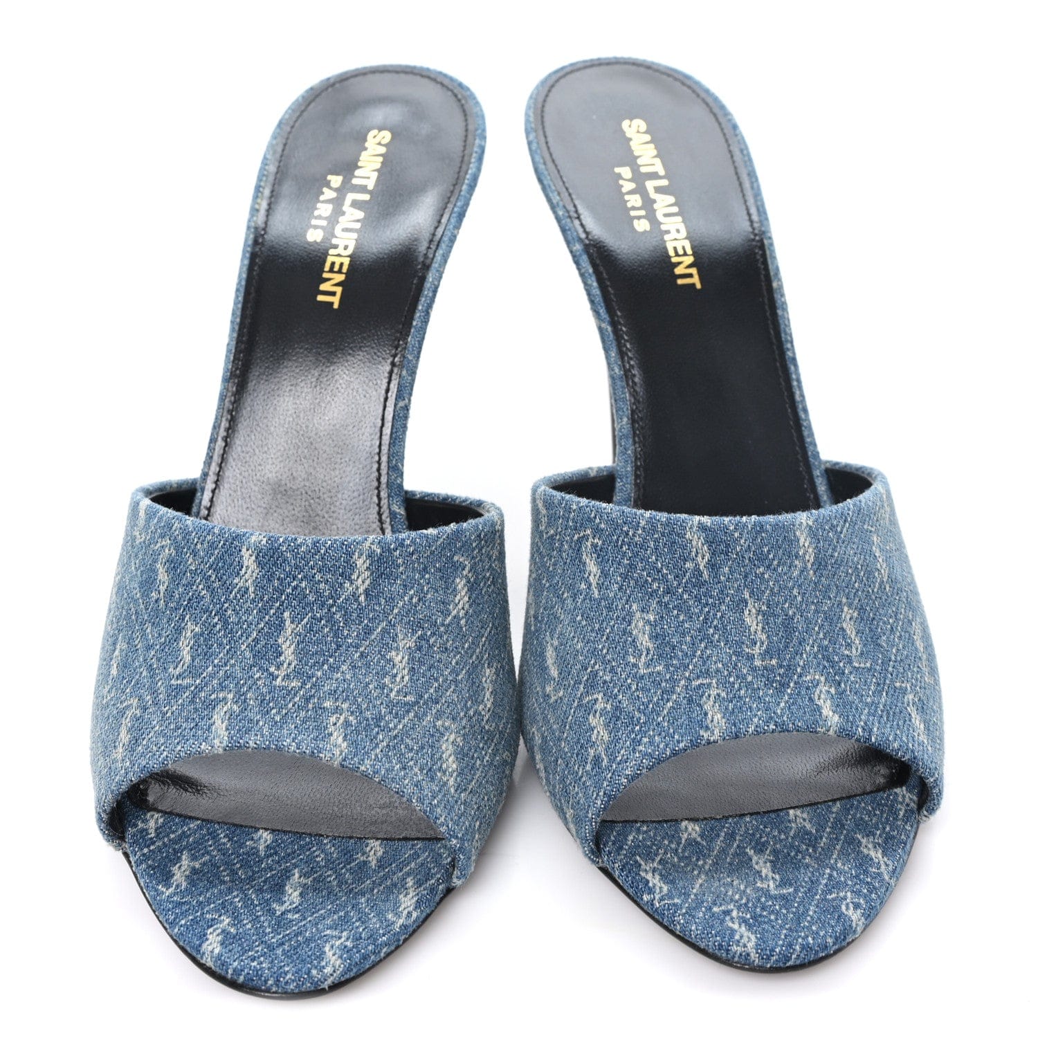 Saint Laurent Denim Monogram La 16 Mule Sandals 39 Blue Jeans