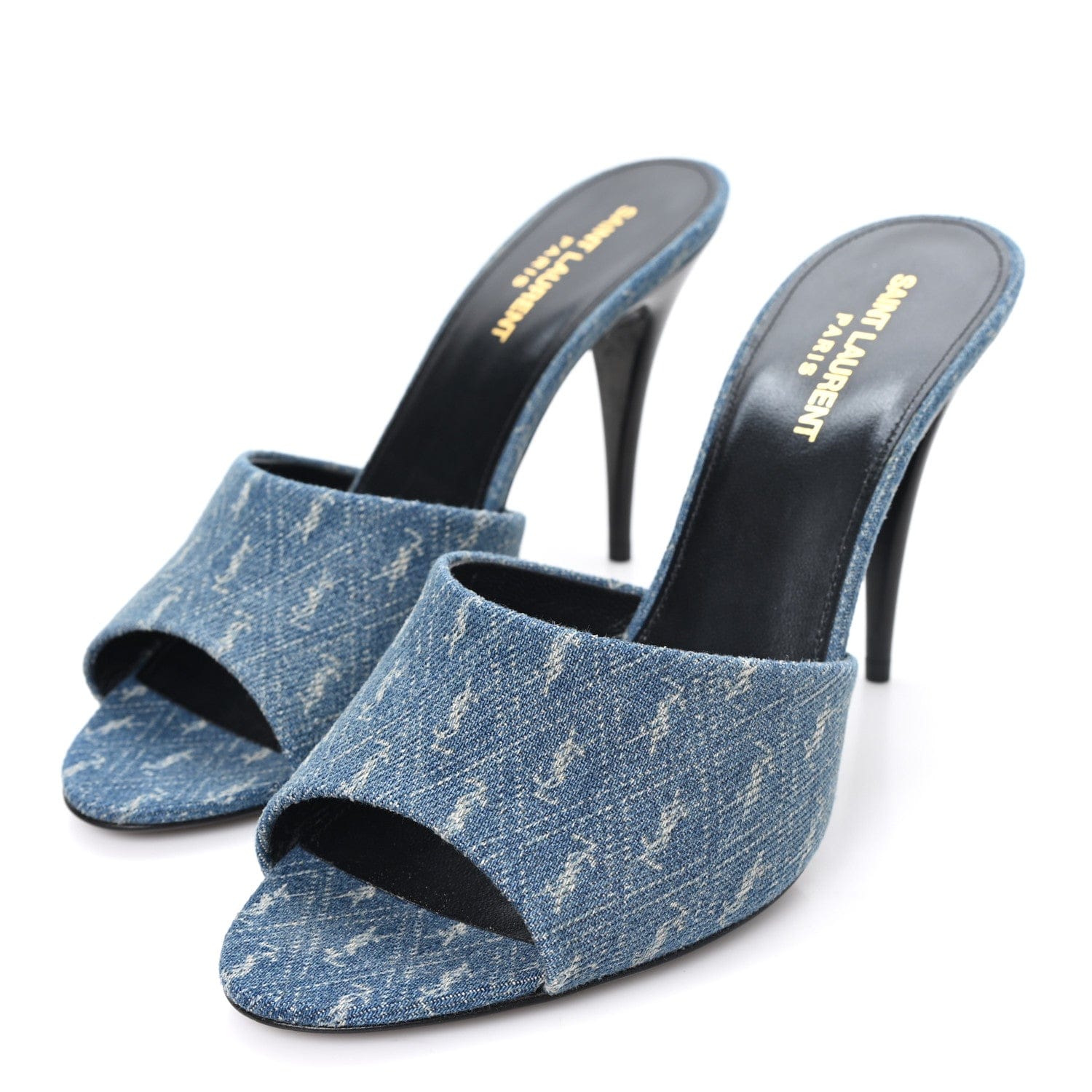 Saint Laurent Denim Monogram La 16 Mule Sandals 39 Blue Jeans