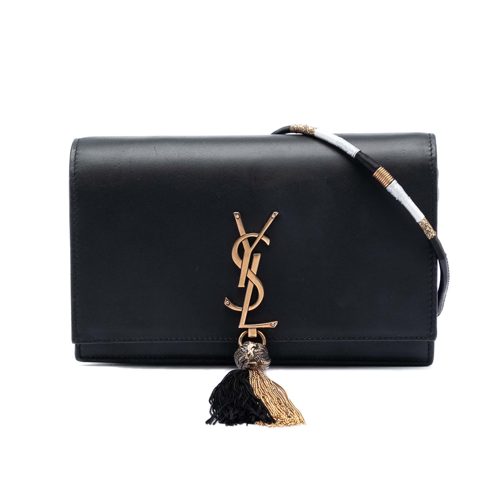 Saint Laurent Smooth Calfskin Monogram Kate Bicolor Tassel Wallet On Strap
