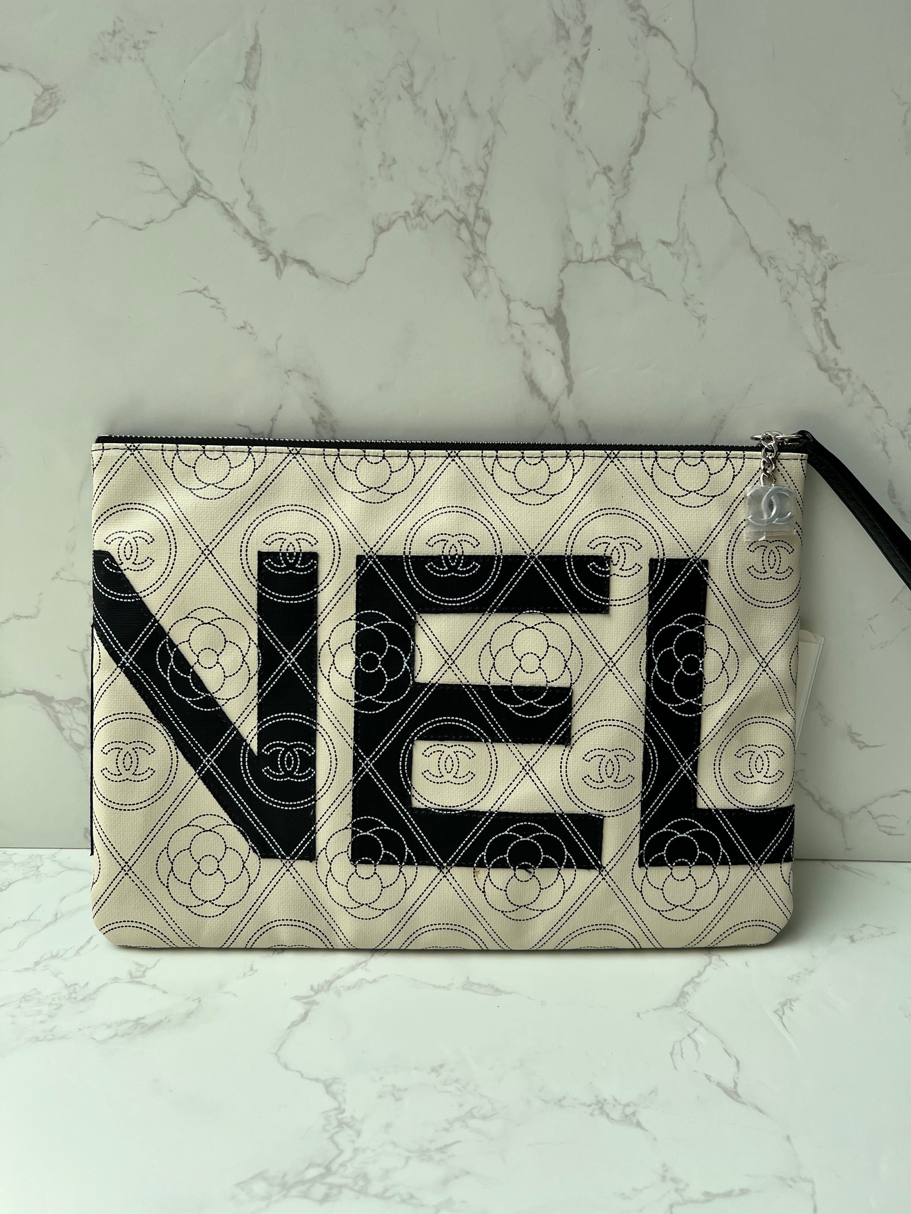Chanel Camillia O Case Medium Quilted Canvas Black/Cream PHW #25 Comes with Dustbag SYCE2804IL
