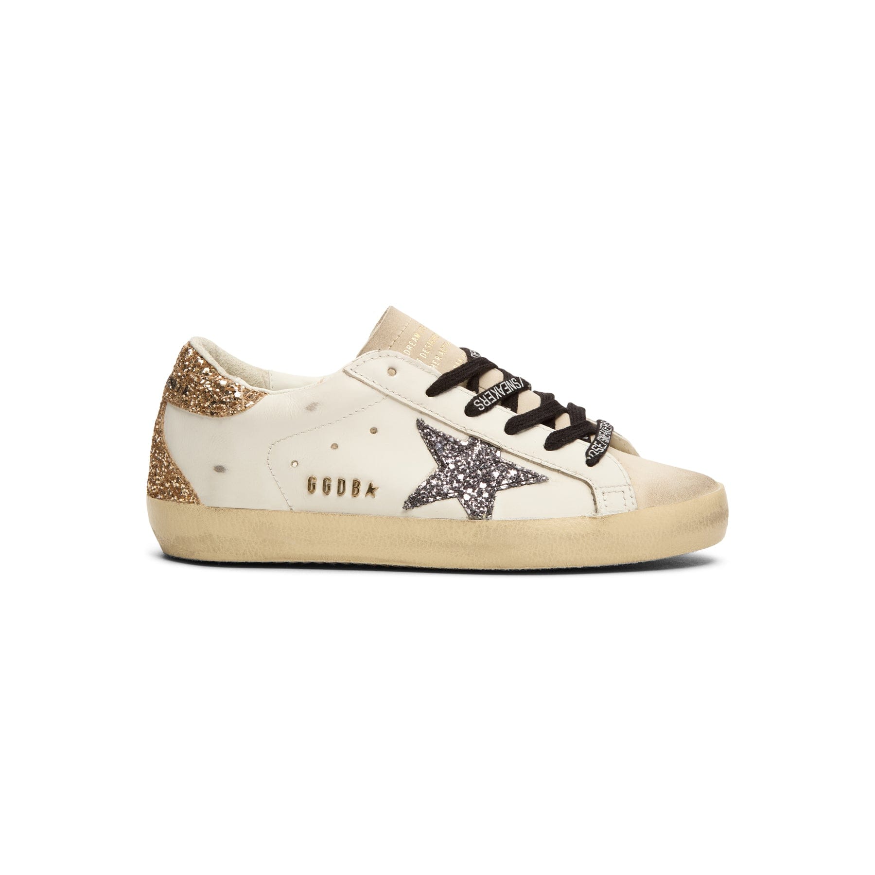 Golden Goose Super - Star Leather Upper Glitter Star Heel (Optic White/Seedpearl/Black/Gold)