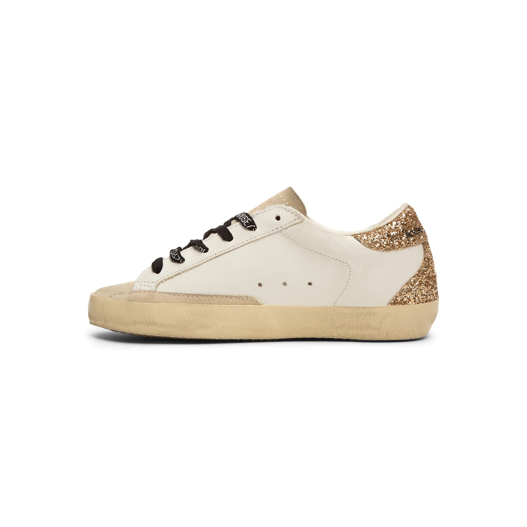 Golden Goose Super - Star Leather Upper Glitter Star Heel (Optic White/Seedpearl/Black/Gold)