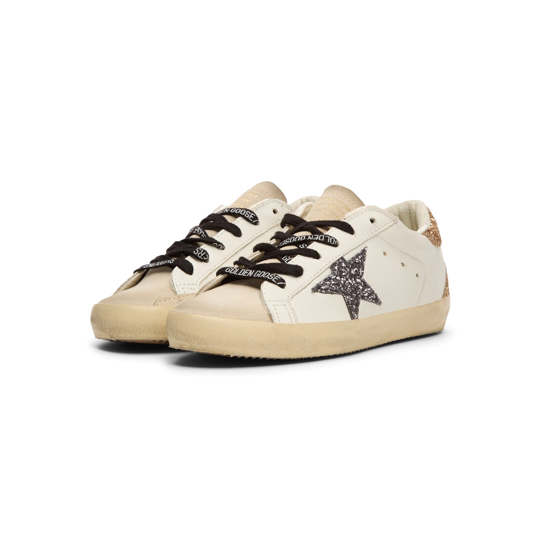 Golden Goose Super - Star Leather Upper Glitter Star Heel (Optic White/Seedpearl/Black/Gold)