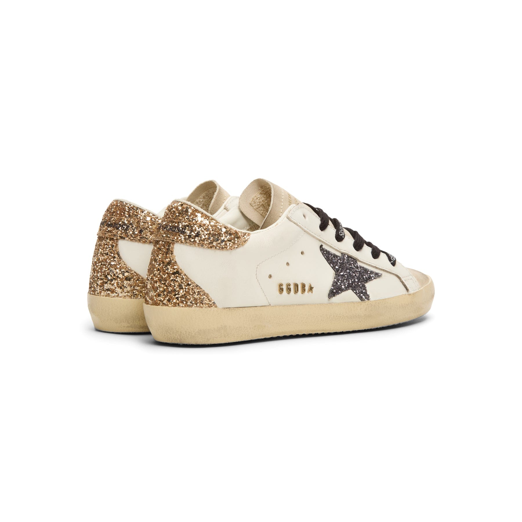 Golden Goose Super - Star Leather Upper Glitter Star Heel (Optic White/Seedpearl/Black/Gold)